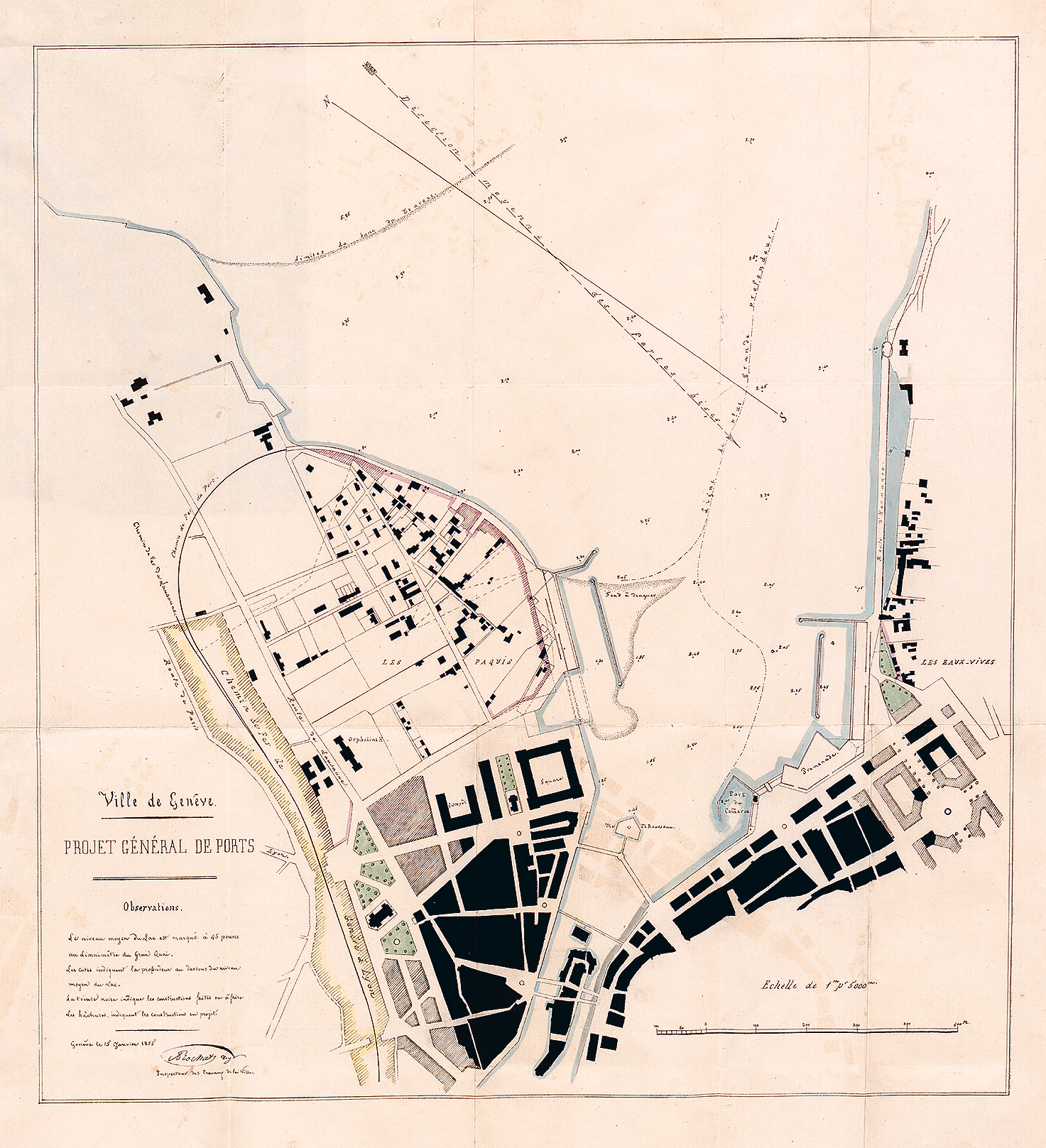 Fig. 3 : « Projet général de ports », par Alexandre Rochat-Maury, 15 janvier 1855 (BGE)