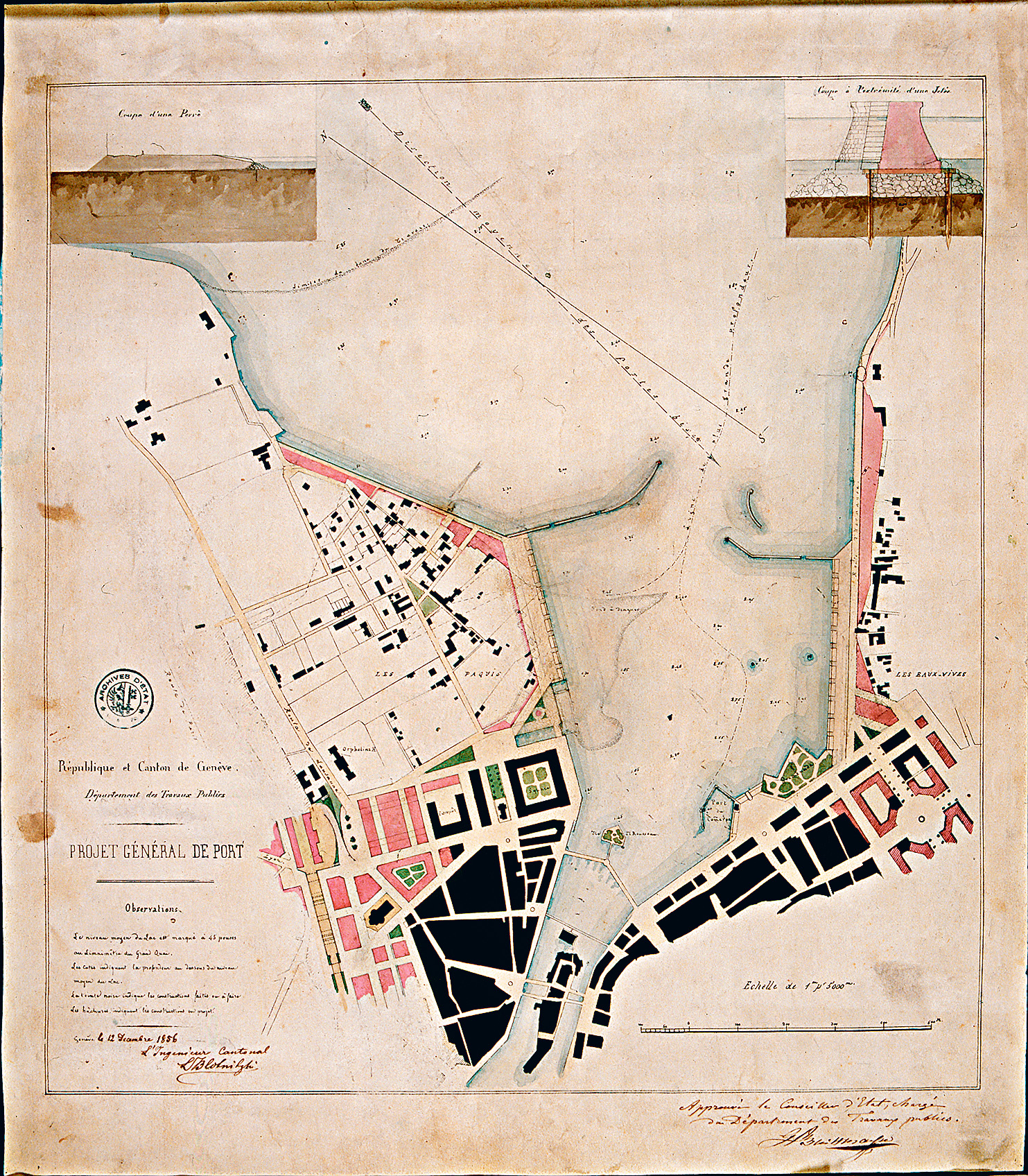 Fig. 4 : « Projet général de ports », par Léopold Blotnitzki, décembre 1856 (AEG, photo Matthias Thomann)
