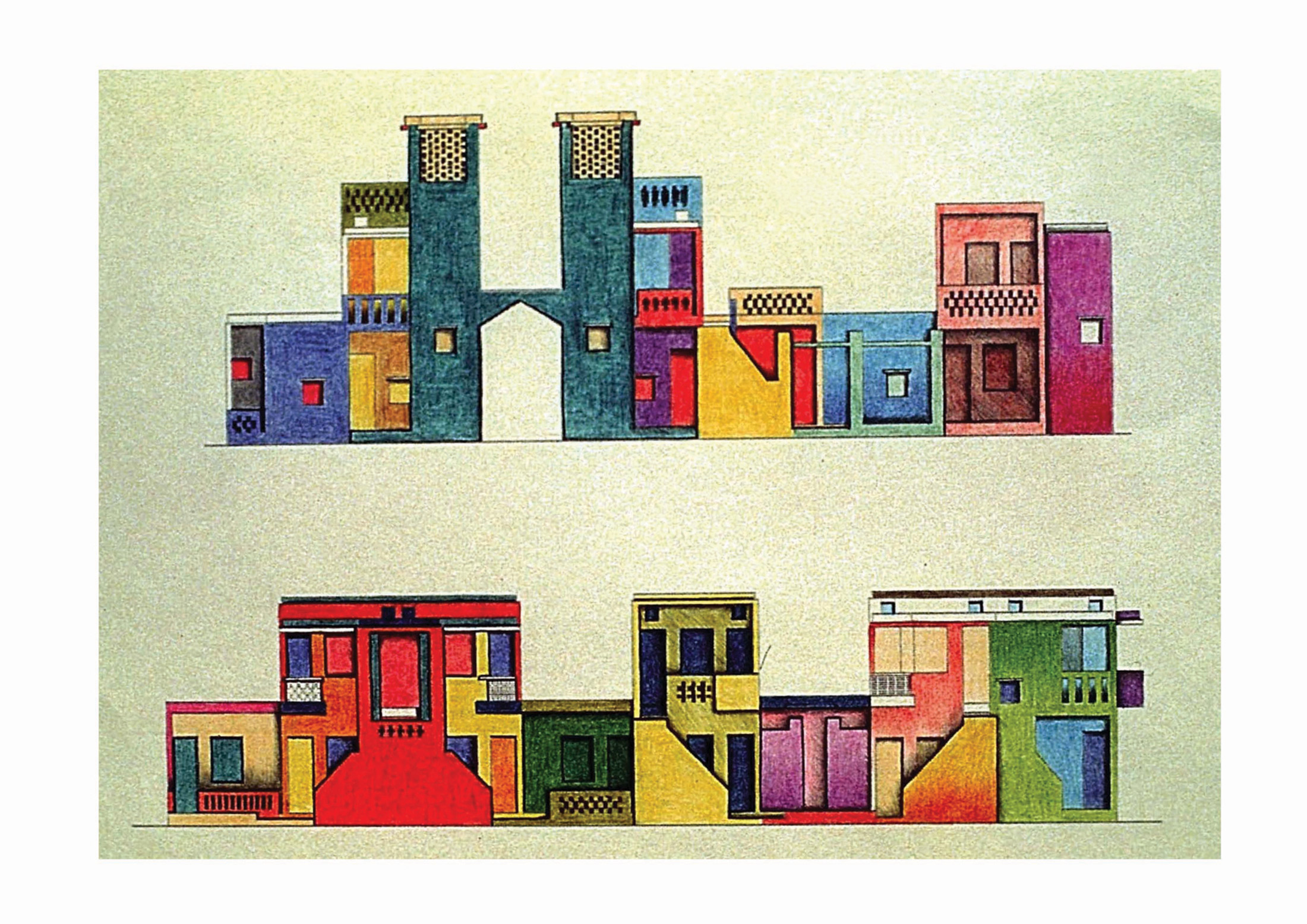 Balkrishna Doshi, schizzi per la facciata dell'«Aranya Low Cost Housing for Indore Development Authority», Indore, 1989