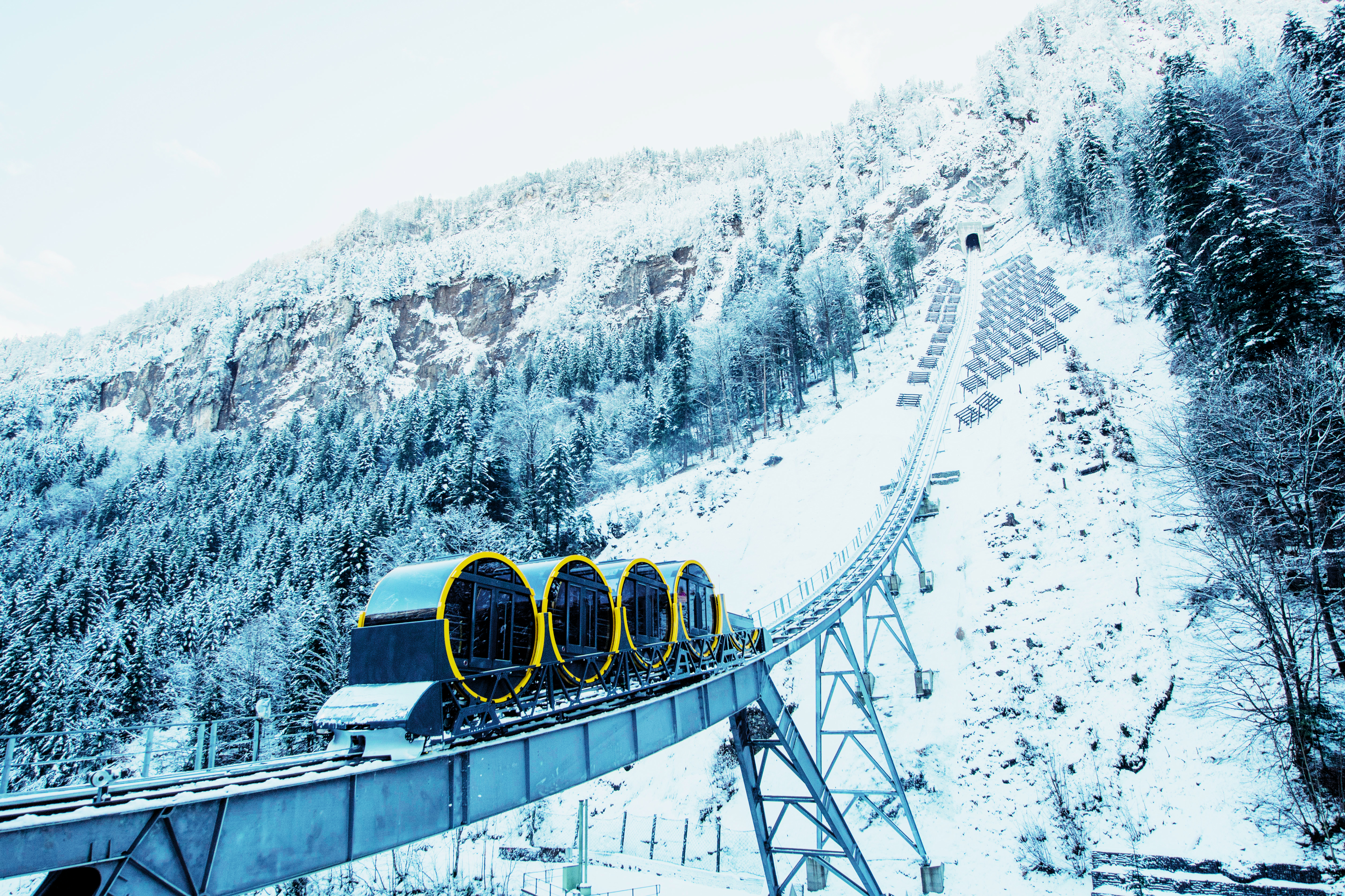 Stoosbahn: Der erste Hang ist noch nicht der steilste Abschnitt.