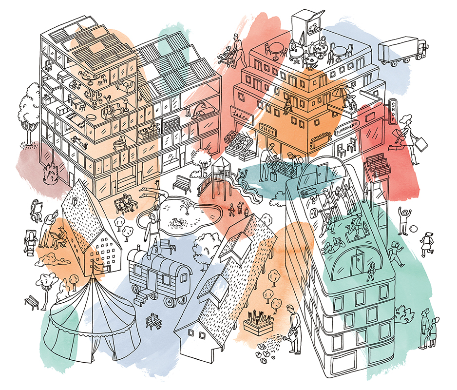 Die Vision der Bauherrschaften ist ein «brodelndes» Koch-Quartier, das durch seine Vergangenheit, seine Offenheit, Freiräume und eine bunte Nutzungsdurchmischung zu einem Quartierzentrum für alle wird.