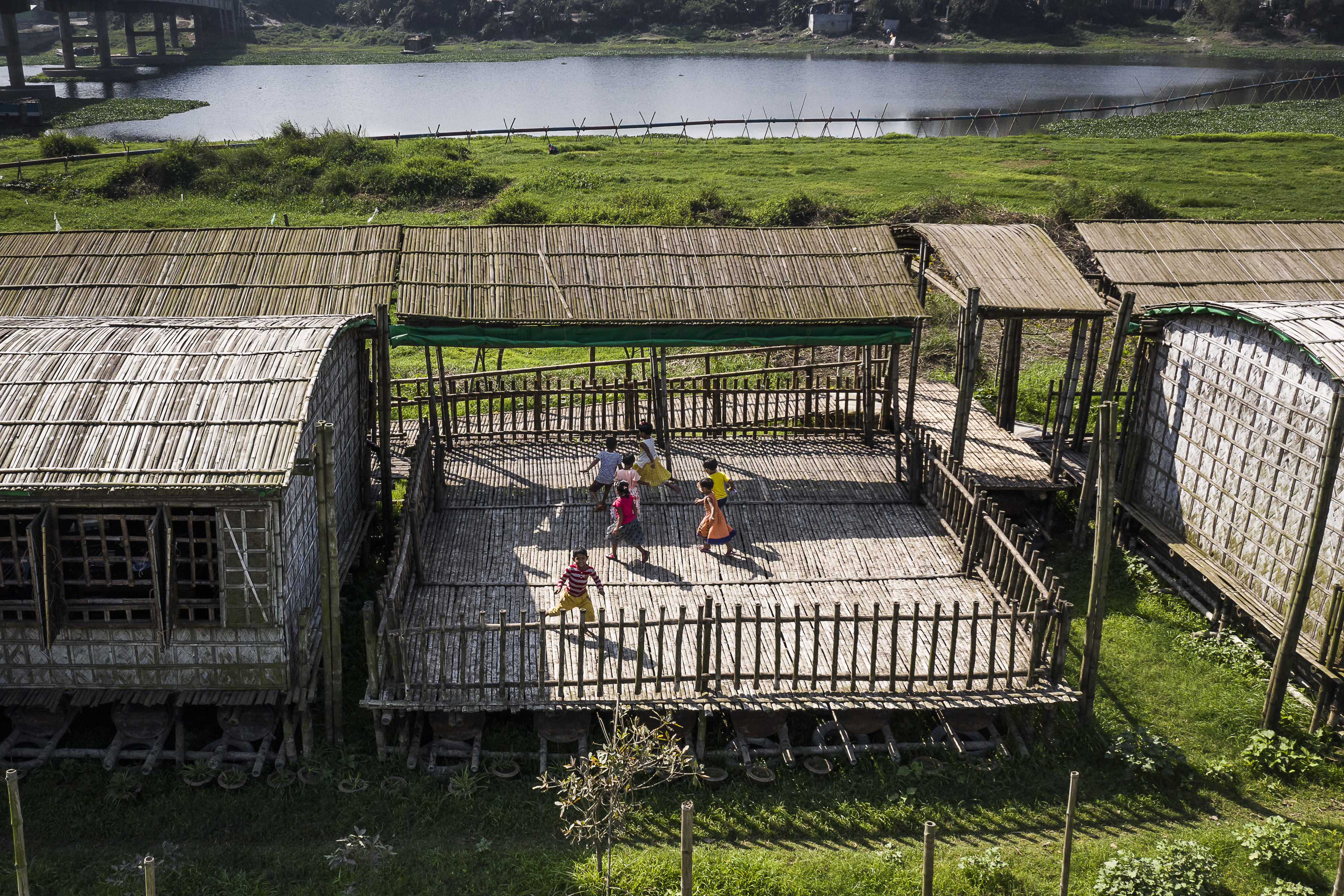 The architect designed this courtyard because it was important that during monsoon season children still had a play area.
