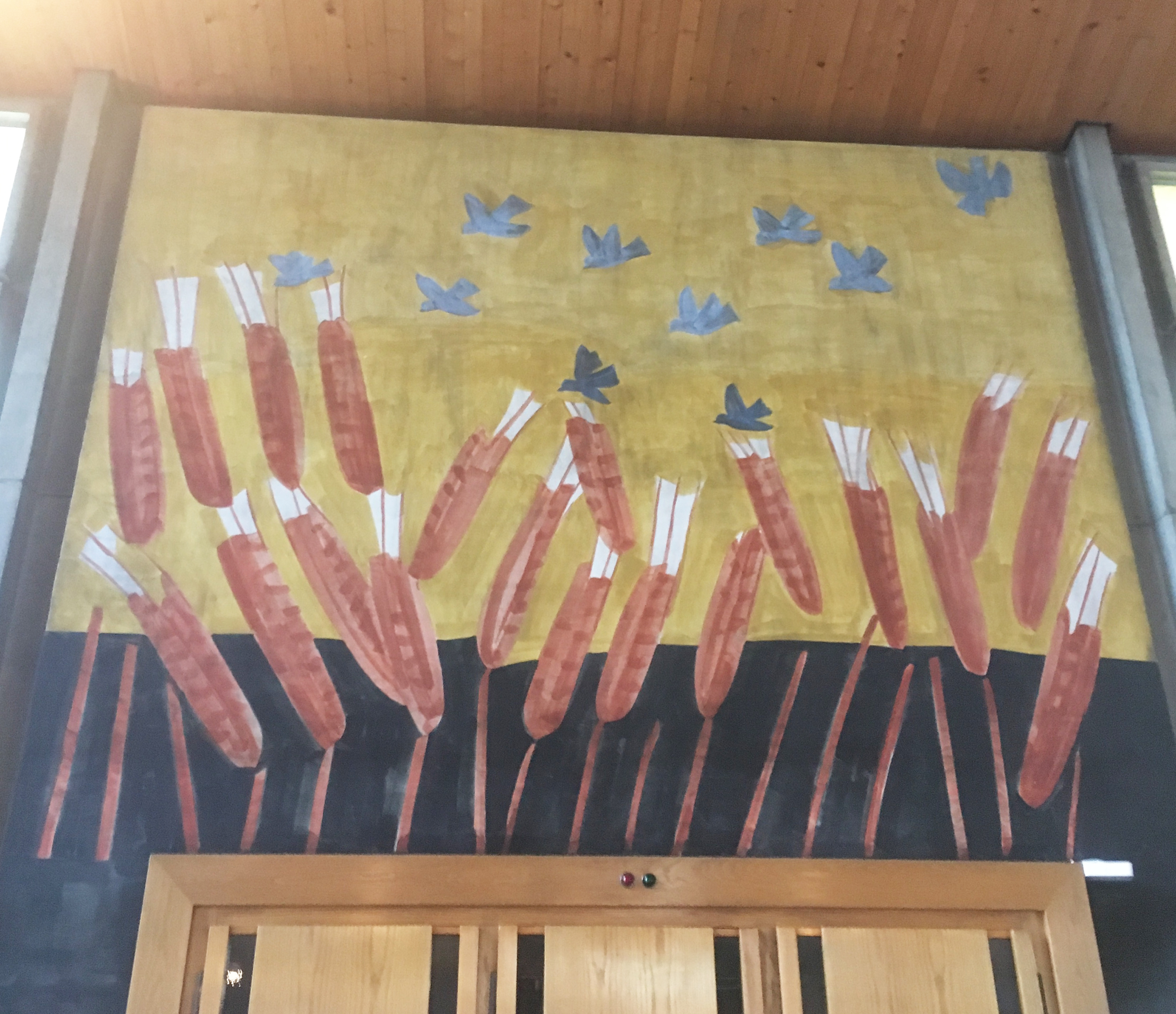 Die Bibelszenen wirken, als hätte sie ein Kind mit Wasserfarbe gemalt. Gehr musste aber im Voraus genau wissen, was er malen wollte – Korrekturen liessen sich im Nachhinein nicht mehr anbringen. Die Zeichnungen wurden im feuchten Putz angebracht.