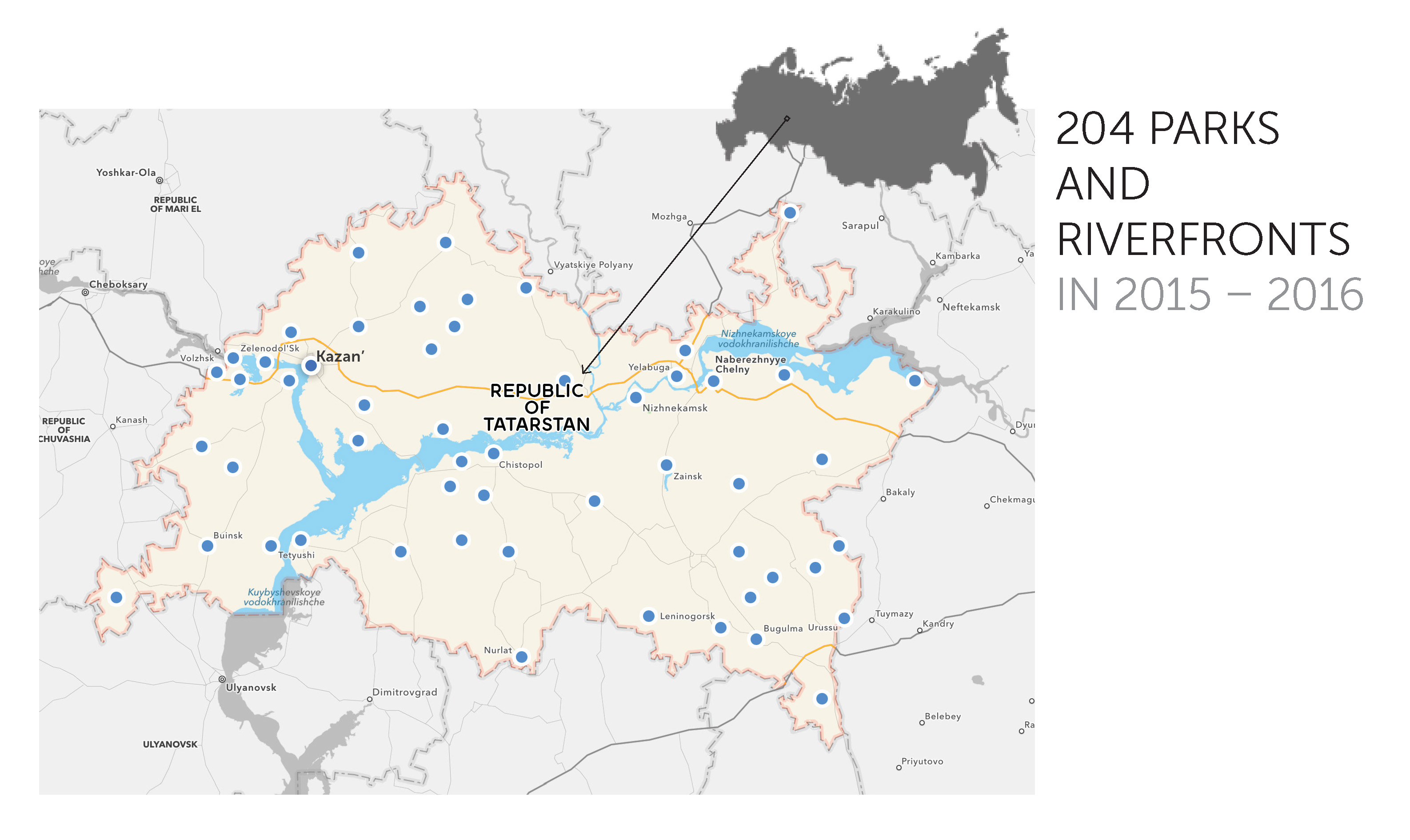 Parks and riverfronts planning projects carried out between 2015 and 2016.