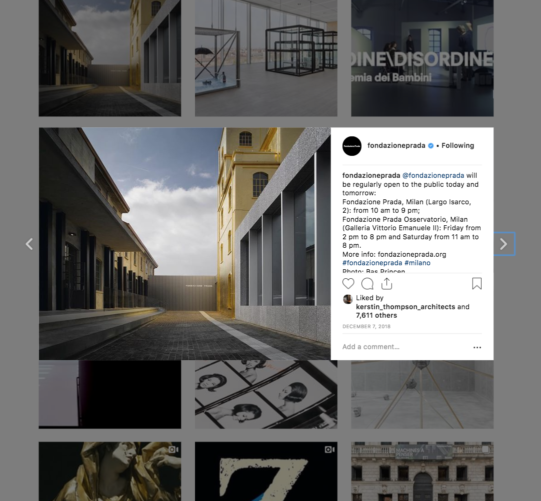 Il profilo Instagram di Prada