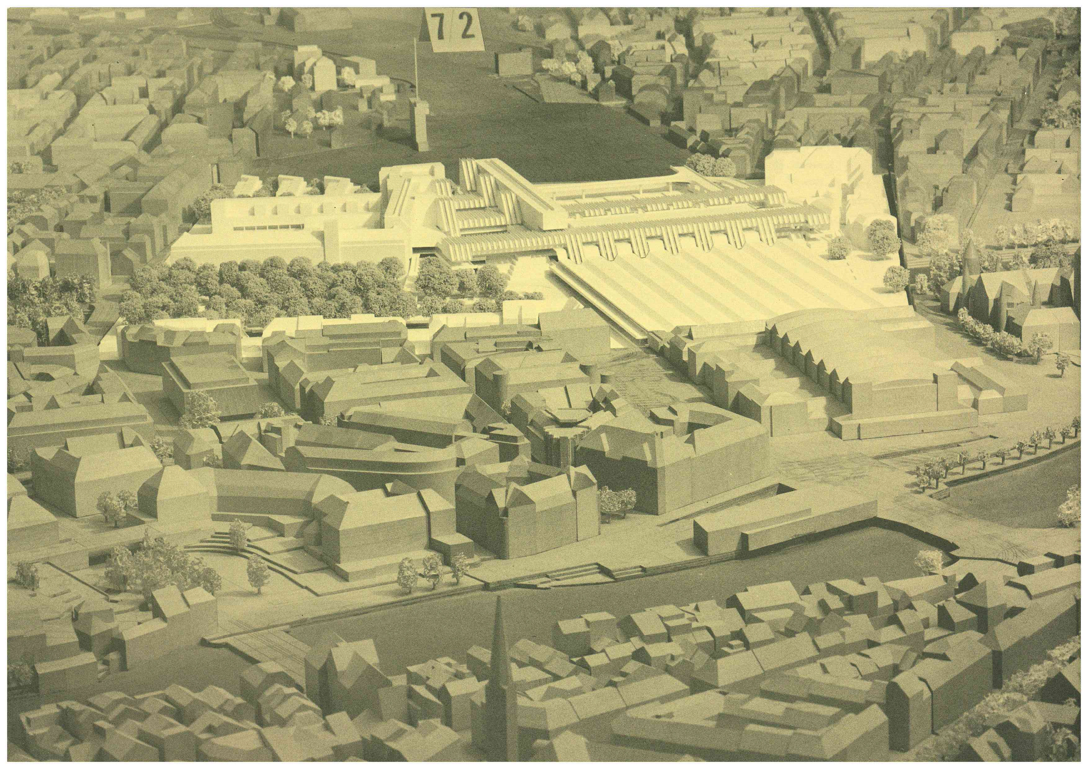 HB-Südwest – projet basé sur le 1er prix du groupe Ralph Baenziger/Claudia Bersin/Jakob Schilling (concours 1978): dalle sur l’autre rive de la Sihl et derrière la Sihlpost, actuel  site d’Europaallee.