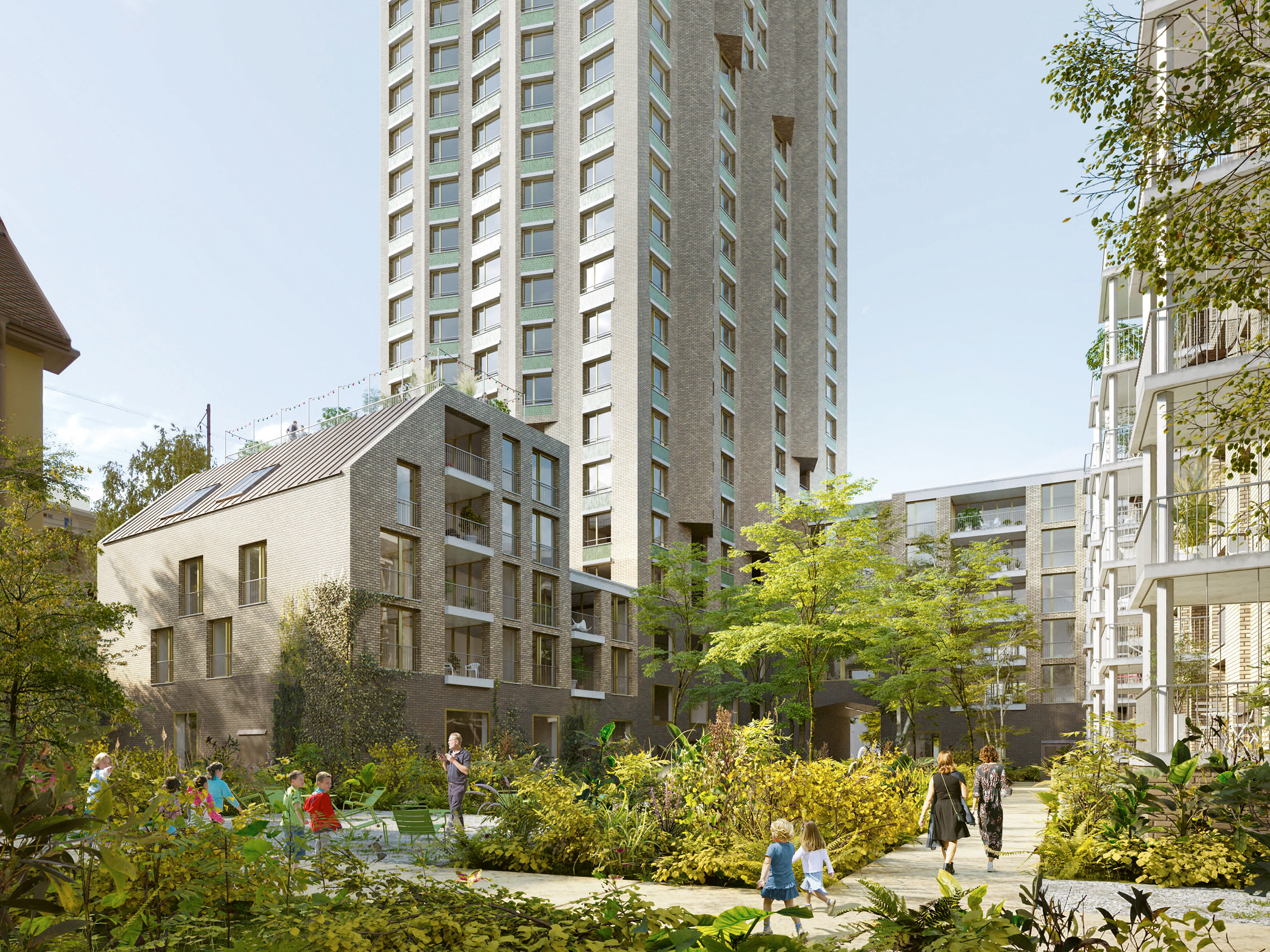 Beim Siegerprojekt «compagnia» integrieren die Planenden den Wohnturm in den Blockrand (jessenvollenweider, Stauffer Rösch, Schnetzer Puskas Ingenieure, Waldhauser + Hermann, Gruner).