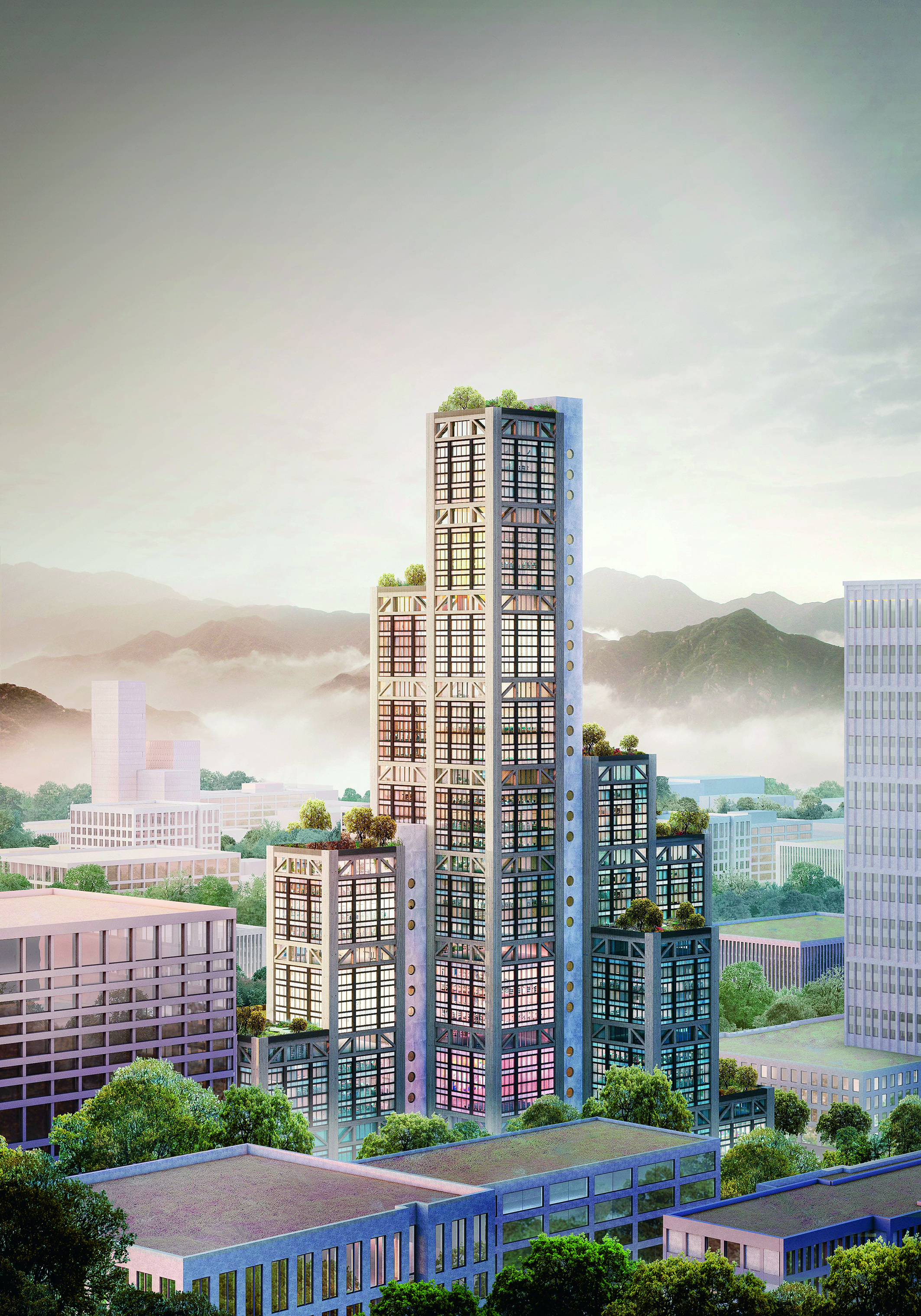 Hochhaus-Landschaft aus Holz: Ein virtueller Prototyp, errichtet aus 58 einzelnen Modulen.