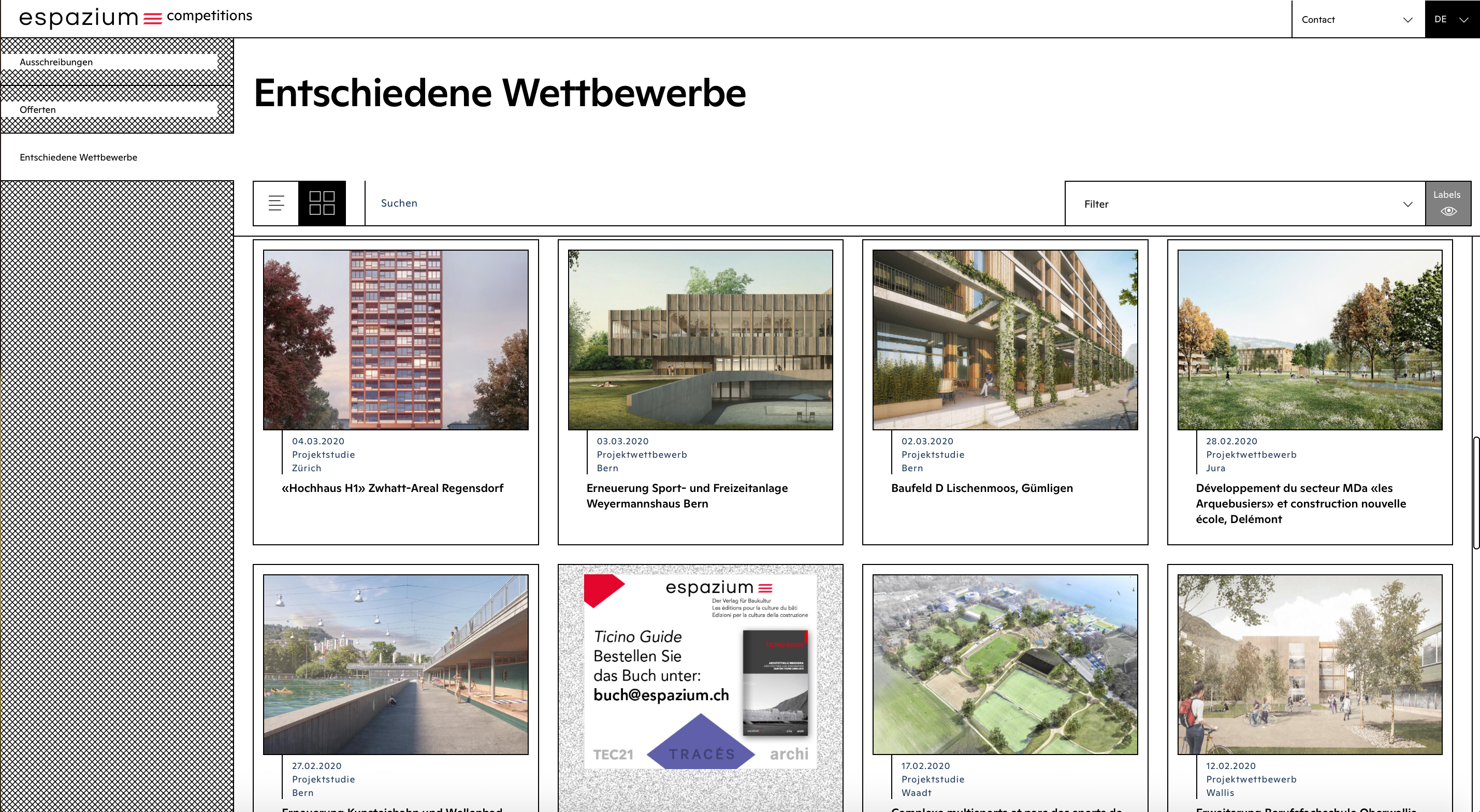 Aktuelle Ausschreibungen, Offerten und entschiedene Wettbewerbe auf competitions.espazium.ch