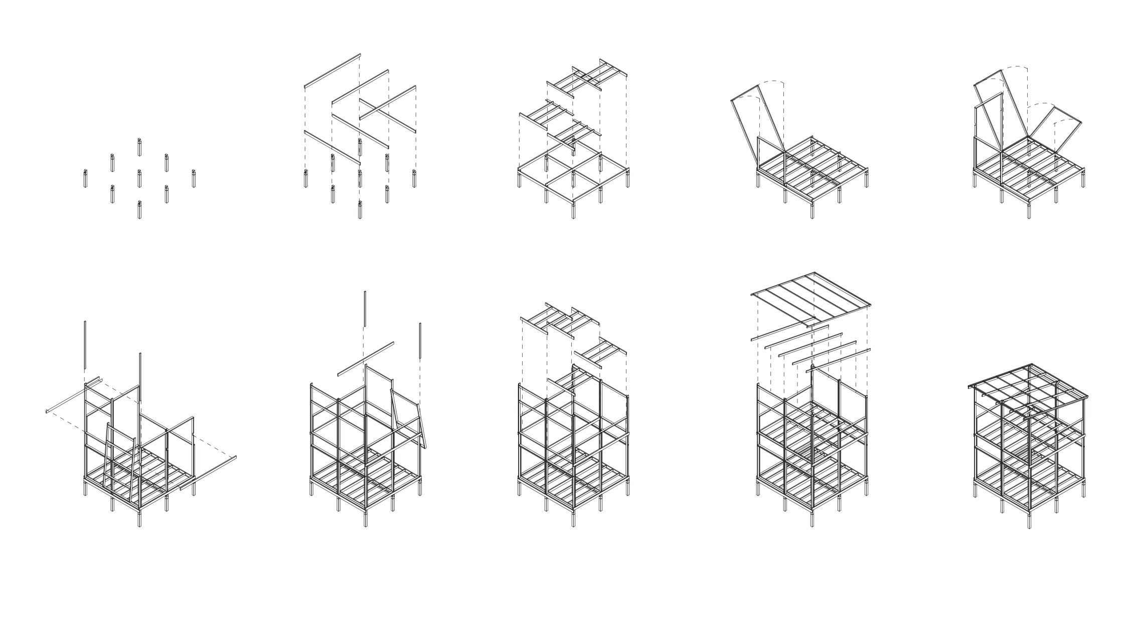 Urban-Think Tank, Empower Shack, Khayelitsha, Cape Town, Sud Africa, 2019. Gli elementi costruttivi della maglia strutturale