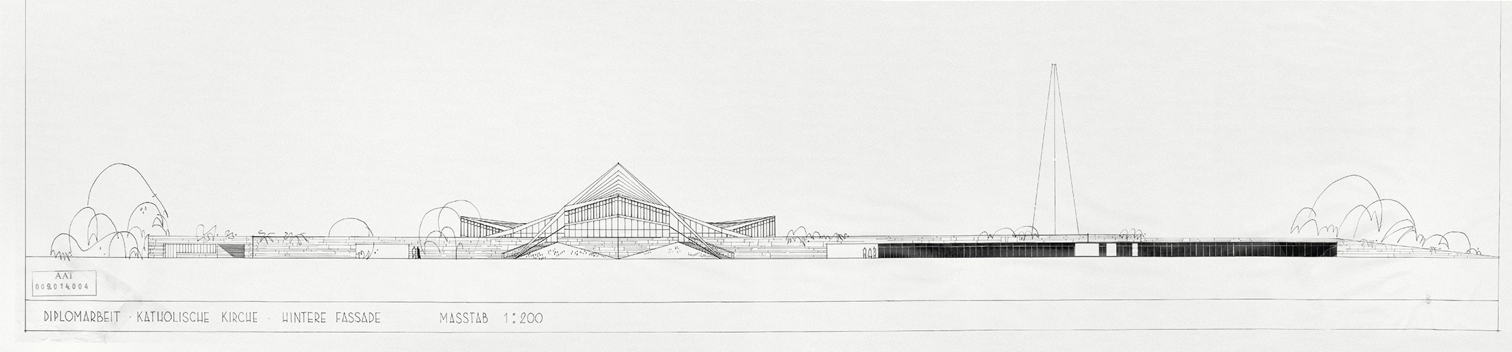 Tita Carloni, progetto di una chiesa allo Schanzengraben, Zurigo, 1954. Prospetto generale