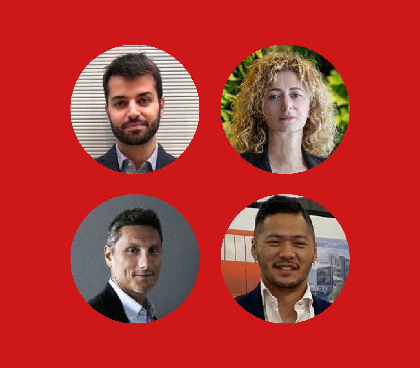 Gli ospiti del ciclo di incontri curato da BeSpace: da sinistra a destra, dall'alto in basso Luca Papaiz, Laura Rusconi, Michele Giacchella e Kenzo Tamada.