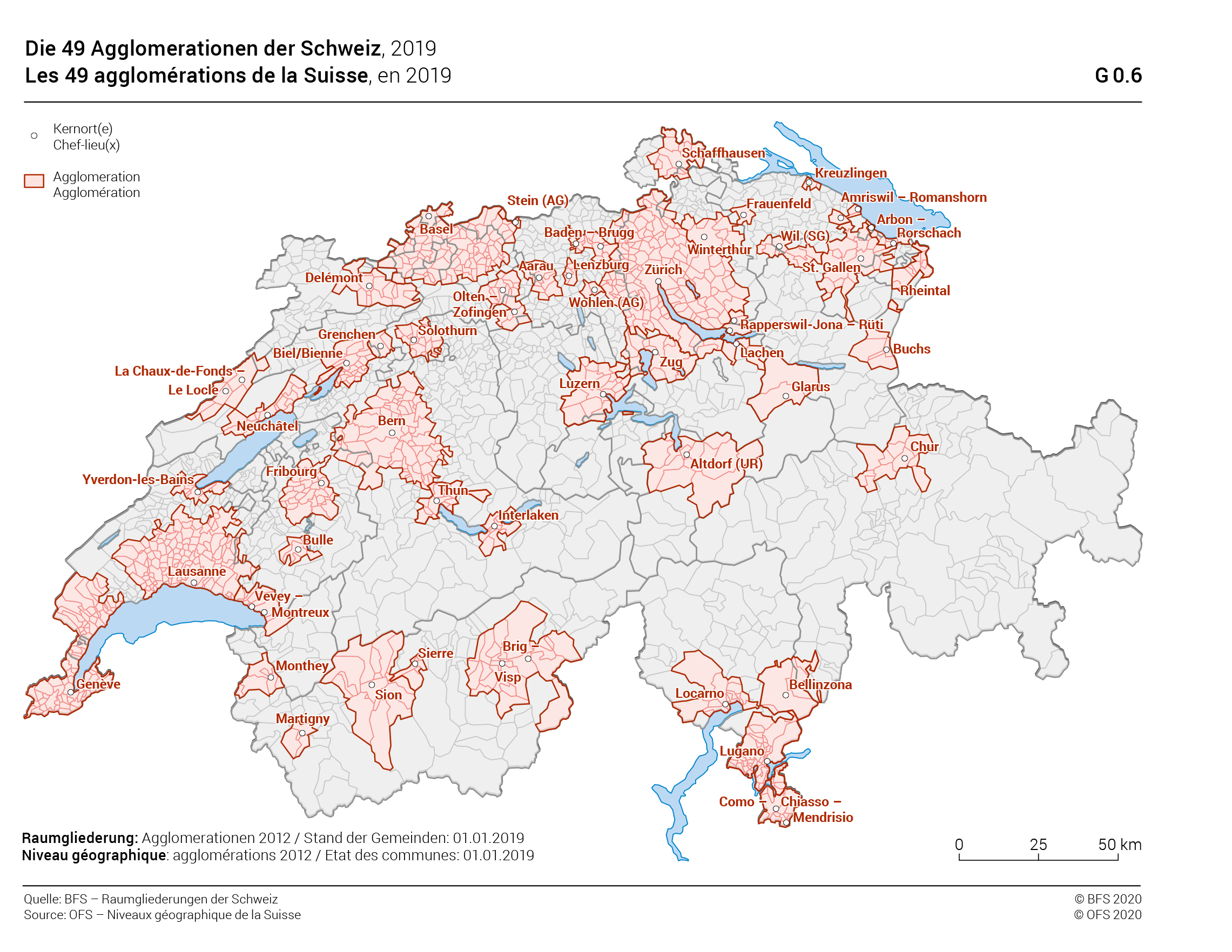 Les 49 aggloméraitons suisses
