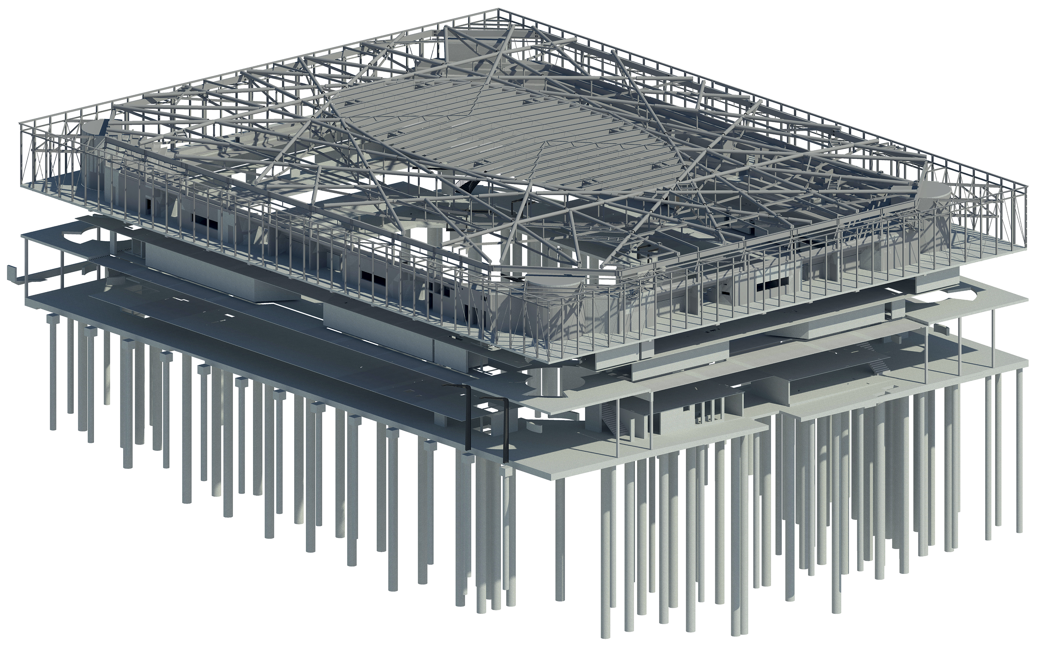 Vue 3D de l’ensemble de la structure d’agrandissement  de la patinoire