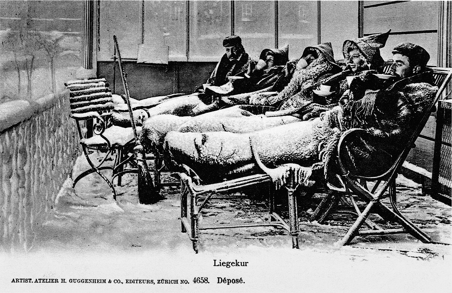 Cure allongée, carte postale de Davos, 1910