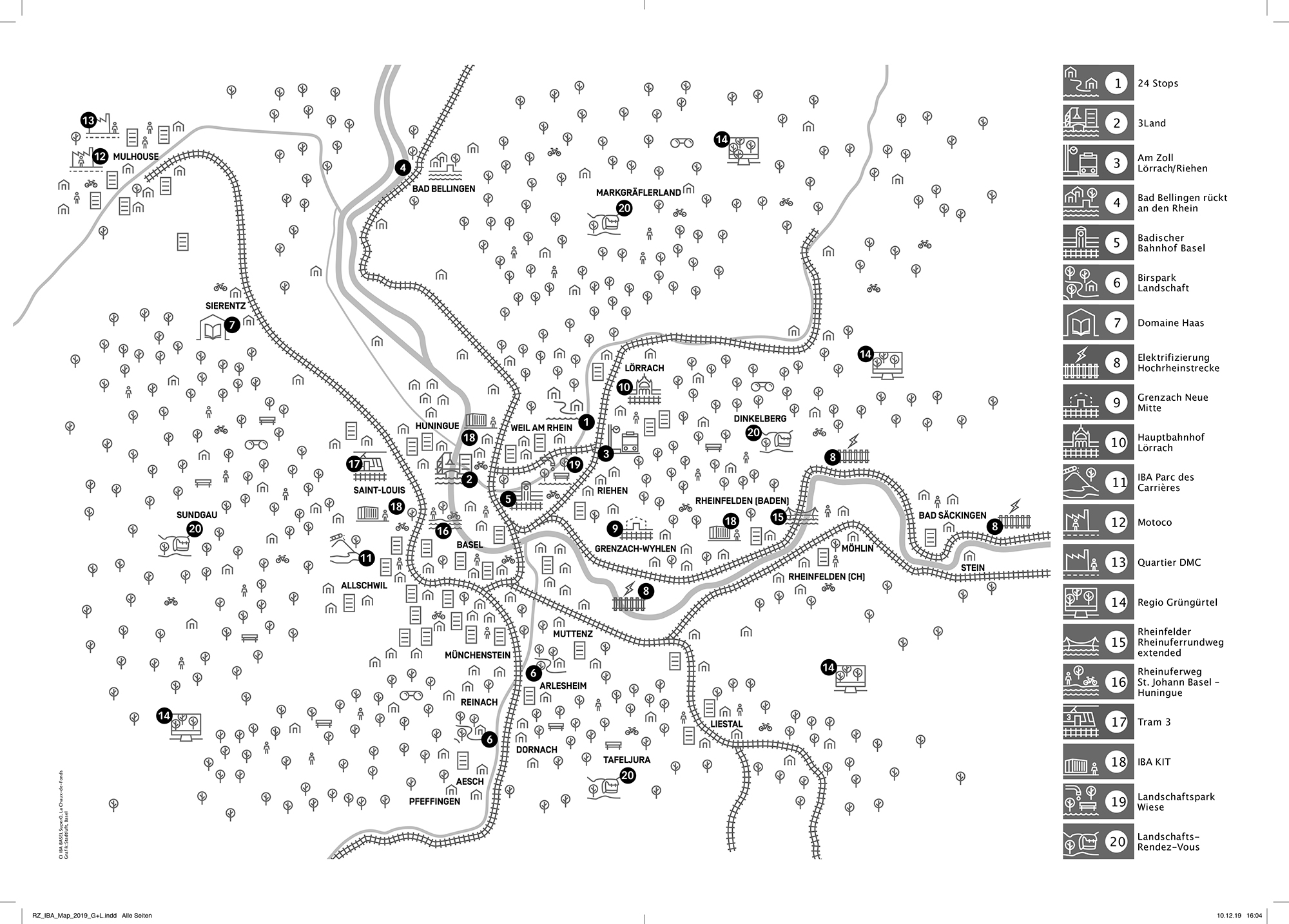 Approche bâloise: les projets d’abord. L’IBA Basel, créée en 2010, valorise les projets transfrontaliers à travers de puissants outils de communication et un graphisme ludique, à l’image du plan des projets labellisés, qui relèguent à l’arrière-plan les visions stratégiques de l’AggloProgramm 3e génération du Projet ­d’agglomération.