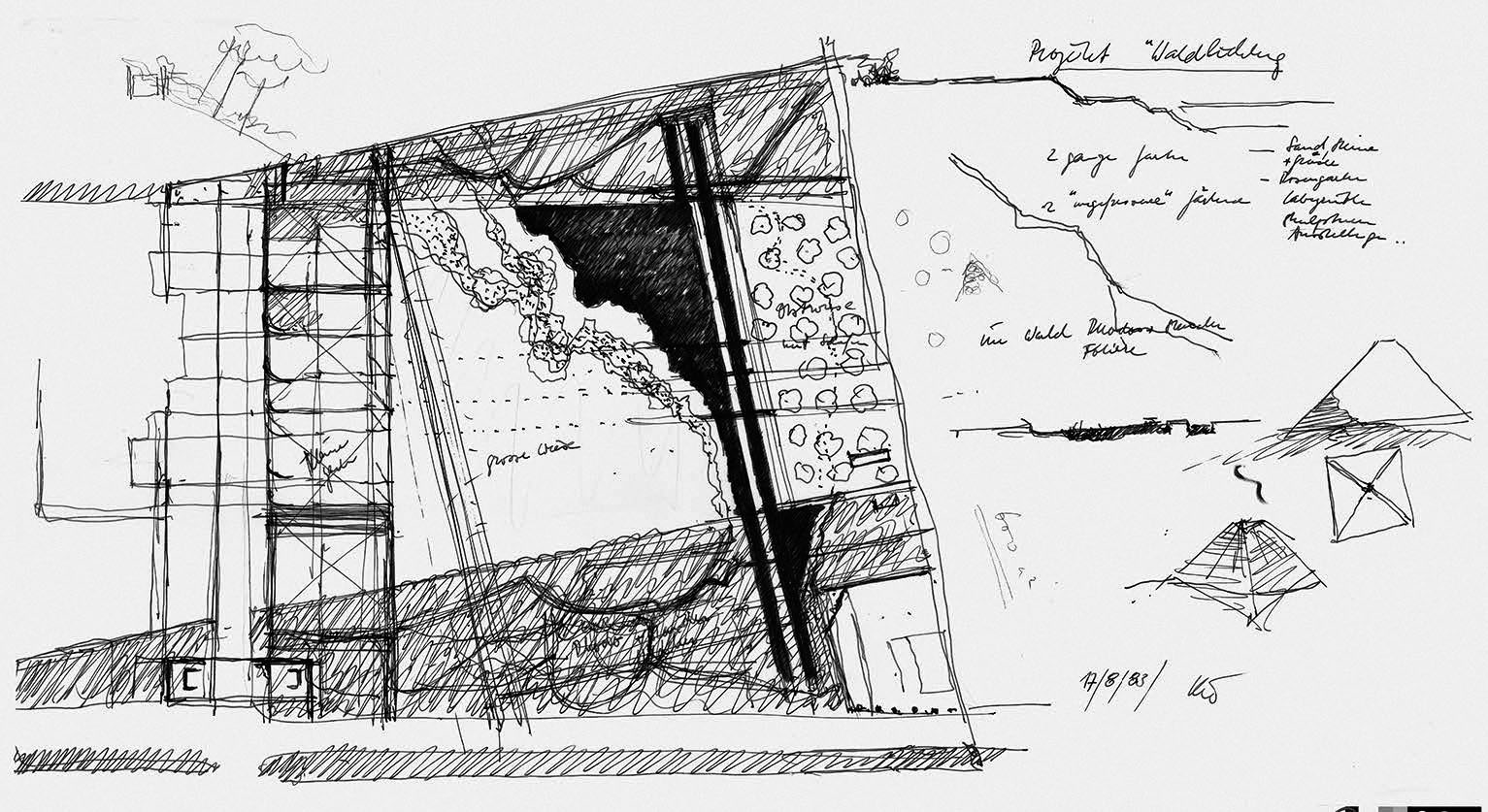 Dieter Kienast, esquisse du parc de la station thermale de Zurzach, 17 août 1983