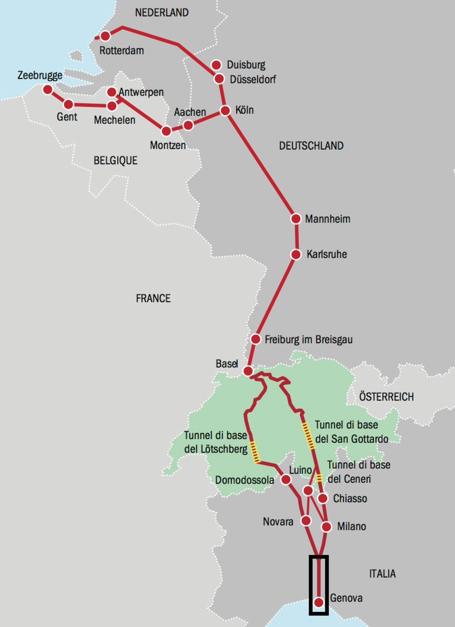 Il Terzo Valico all'interno dell'asse ferroviario tra Nord e Sud Europa
