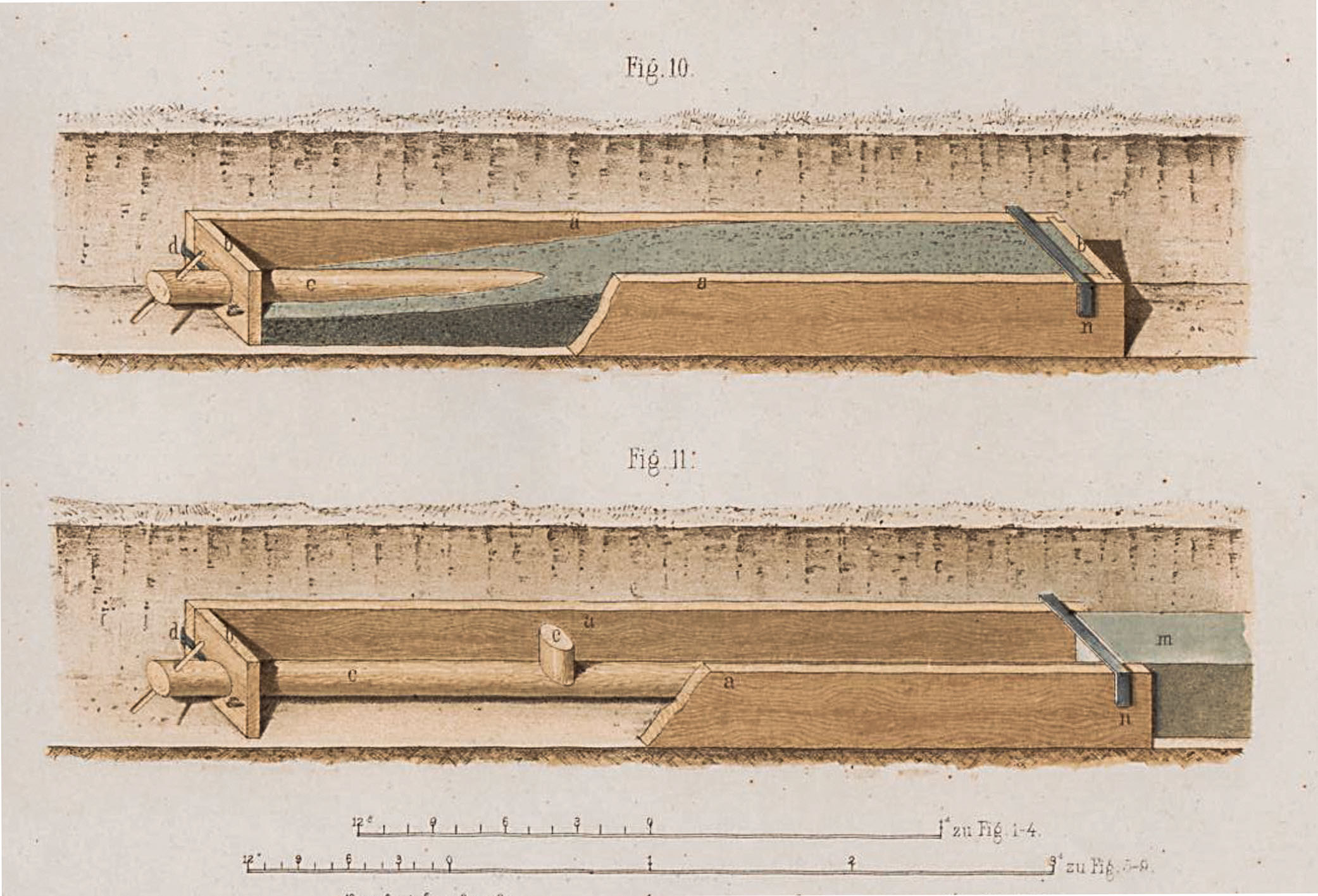 « Un pareil ciment, celui surtout où l’on fait entrer de la pierre pilée, est une pierre factice qu’on peut jeter au moule et former de cette manière des balustres, avec pilastres, pour servir d’appui sur les terrasses et plate-formes ; des rampes d’escaliers avec leurs plates-bandes, tablettes, etc. Pour plus grande solidité, ces sortes d’ouvrages peuvent avoir leur noyau en fer grossier, tant pour les pilastres que pour les plates-bandes » (Antoine-Joseph Loriot, Mémoire sur une découverte dans l’art de b