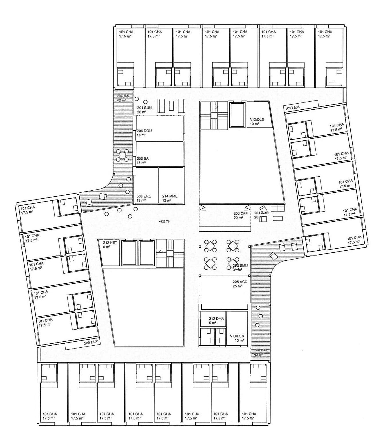 Plan du 2e étage, 3e rang « huit et demi » (GDAP archi­tectes)