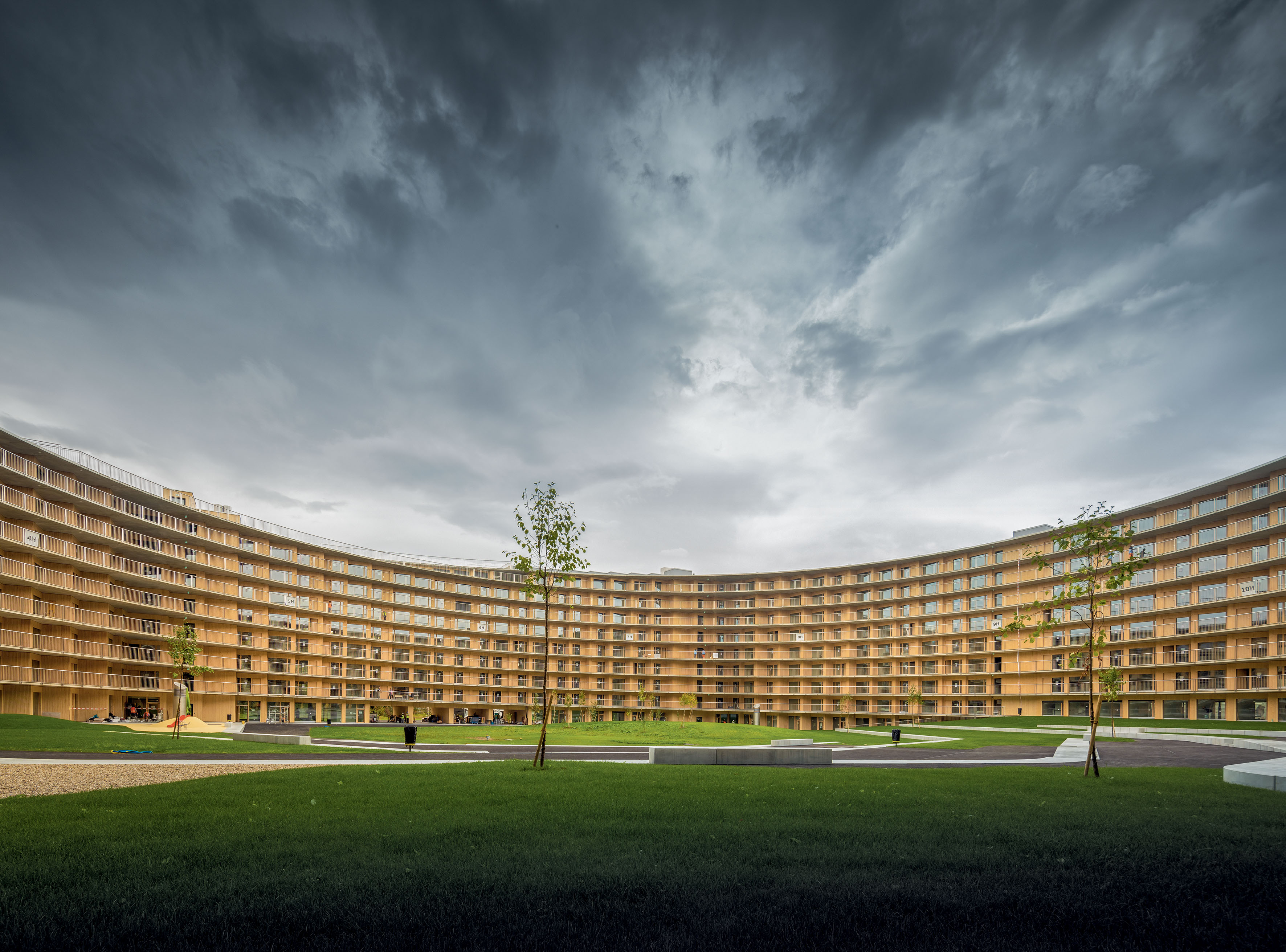 Les unités d’habitation du Vortex sont ordonnées le long d’une spirale légèrement ascendante. 