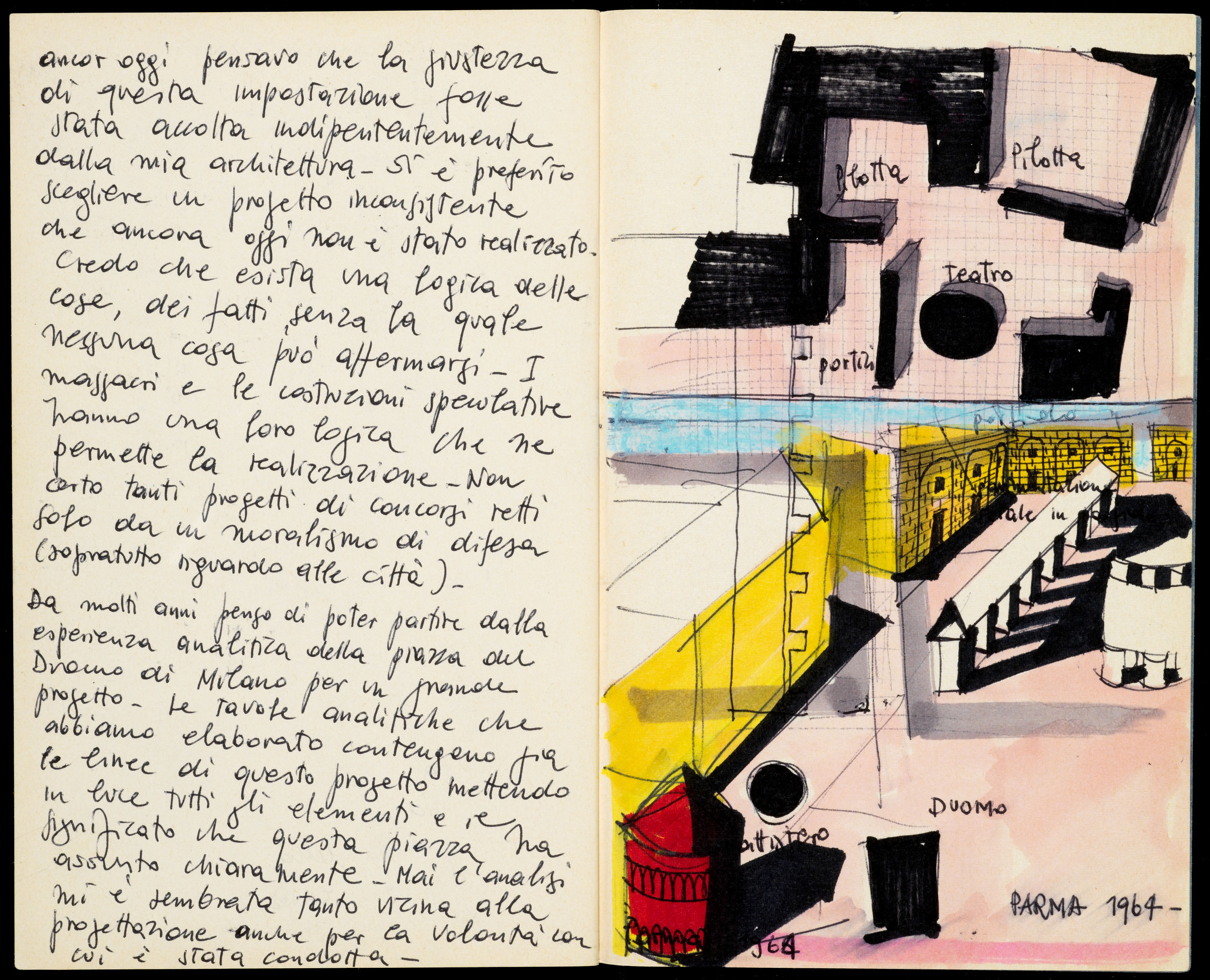 Alcune mie architetture (v.12-pp.[46]-[47] of Il libro azzurro, 1972. Fonds Aldo Rossi, 1943-1999. Getty Research Institute, Los Angeles, California (880319)