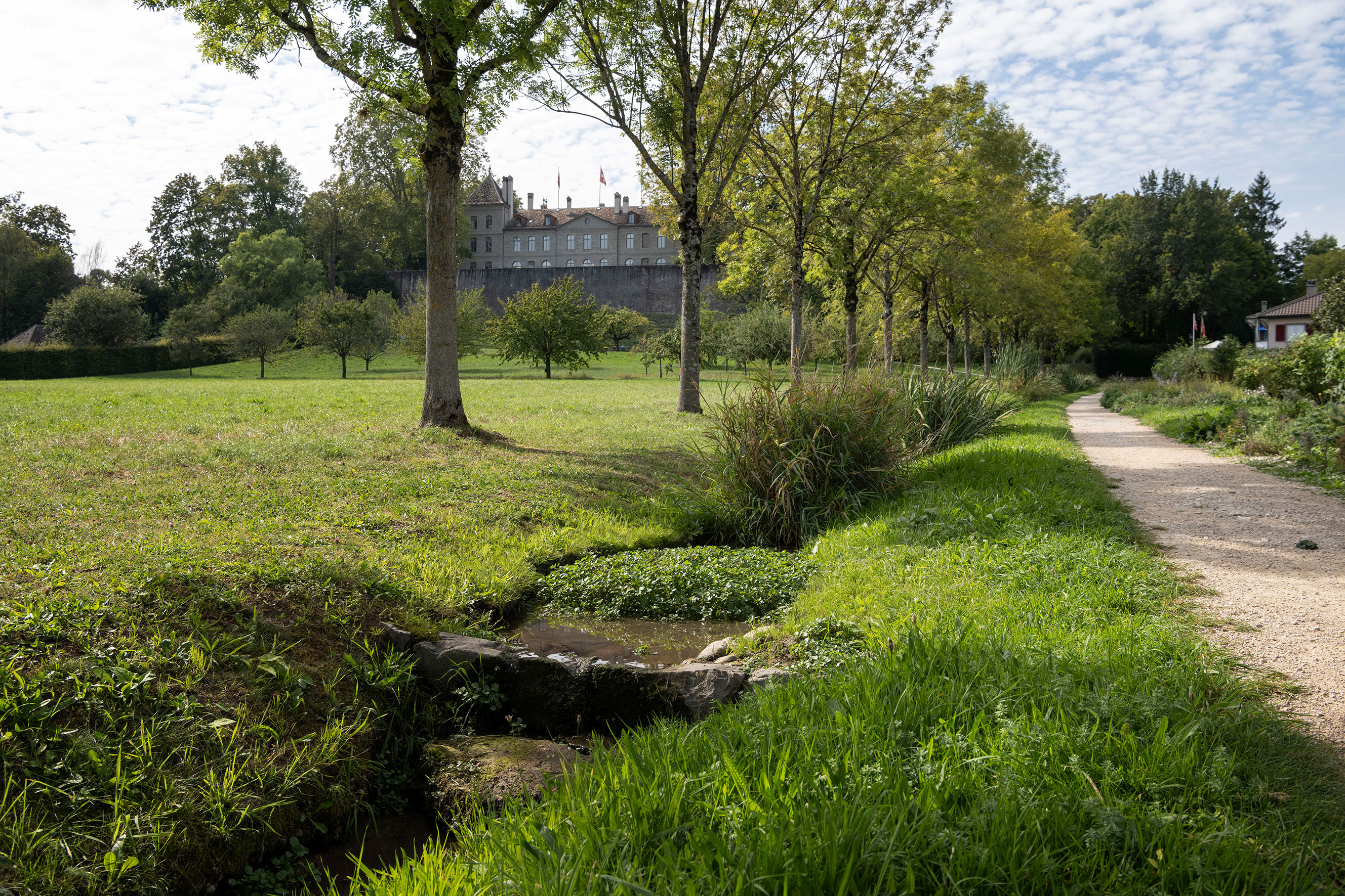 Una pianificazione attenta ha permesso di mantenere la veduta panoramica che dal castello spazia fino al Lemano lungo un corridoio verde che attraversa il territorio comunale. Il ruscello è stato sottoposto a interventi ecologici (progetto di Paysagestion, 2011) volti a migliorare le qualità paesaggistiche di questa lingua di terra e a favorire la biodiversità.