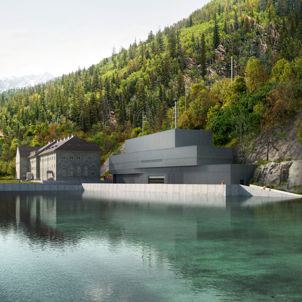 Render del bacino di compensazione e della nuova centrale in località Piotta