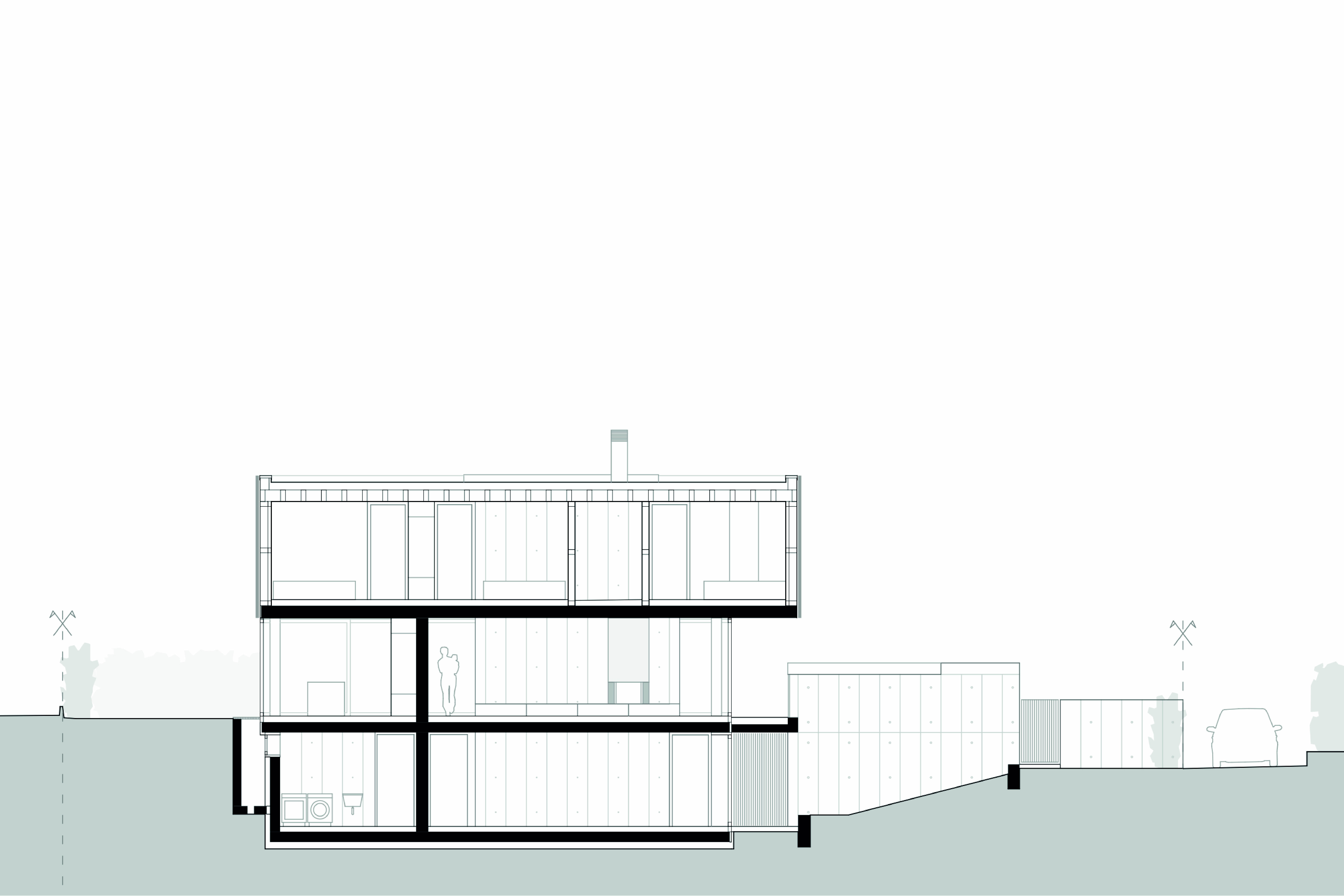 Casa Bacciarini, di Michele Arnaboldi Architetti, sezione longitudinale