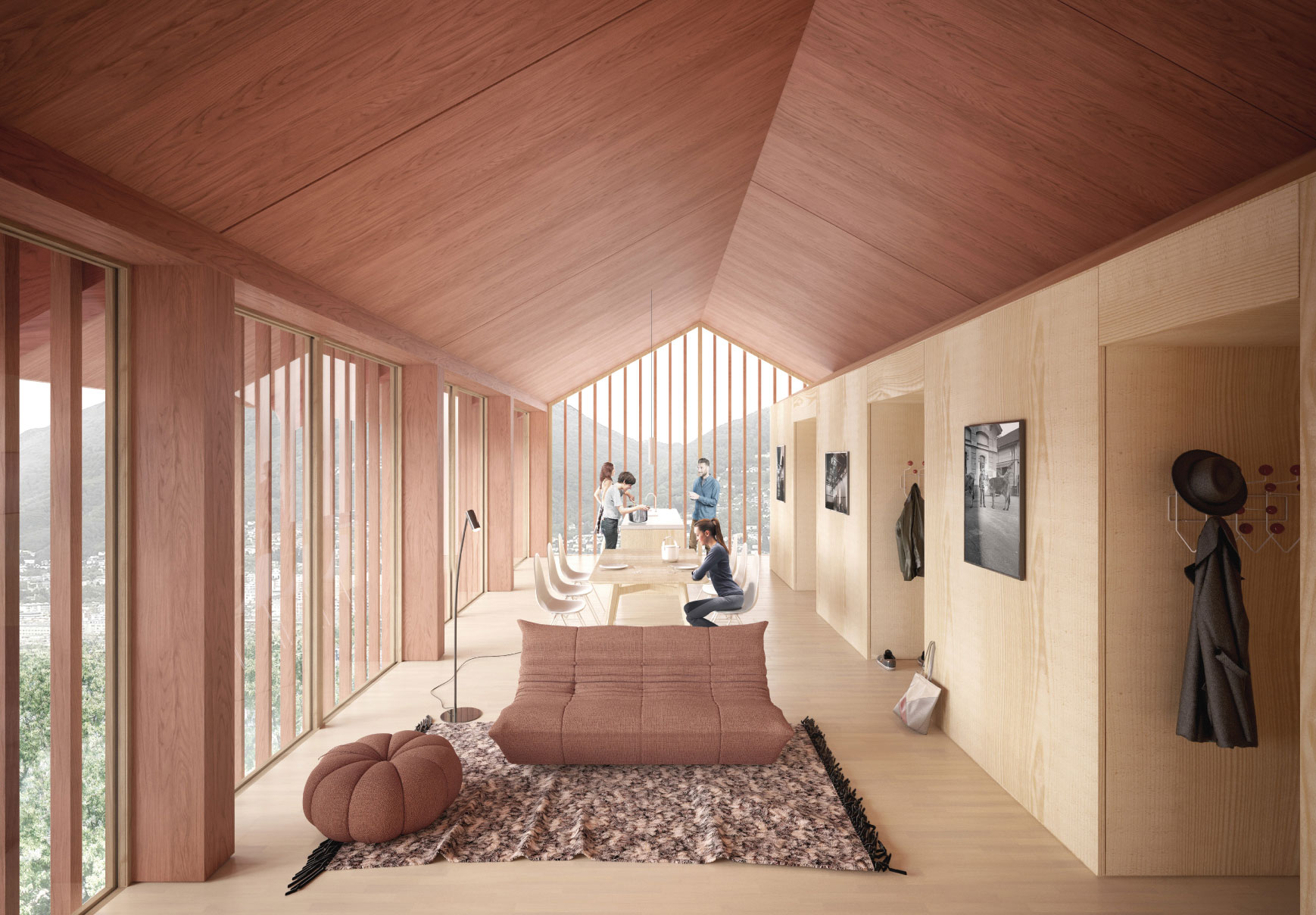 Perspective intérieure du projet gagnant du concours pour le réaménagement de l'ex-Macello, Durisch + Nolli, Lugano. Concours 2020