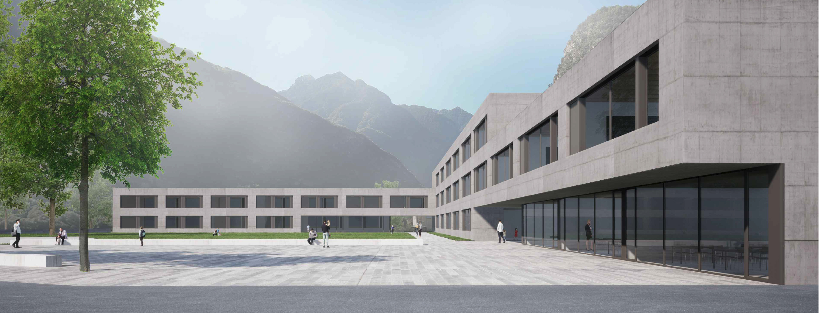 Il vincitore del concorso per gli stabili scolastici del comparto Bosciorina a Biasca: «Sistema», progetto del gruppo interdisciplinare guidato dallo studio d'architettura Campana Herrmann Pisoni e composto da Pianifica SA, Protec SA e Scherler SA.