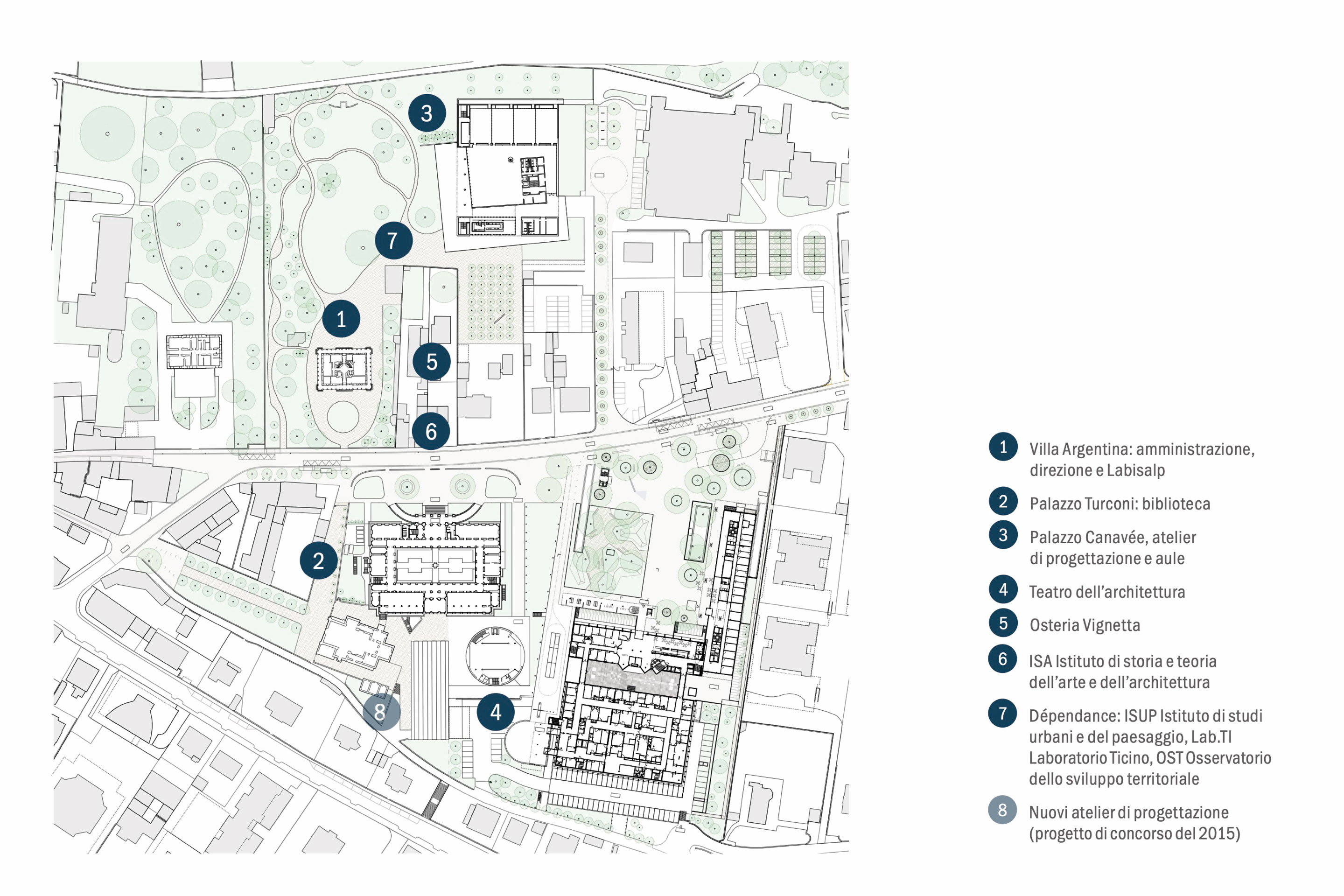Planimetria generale del Campus dell'Accademia di architettura di Mendrisio