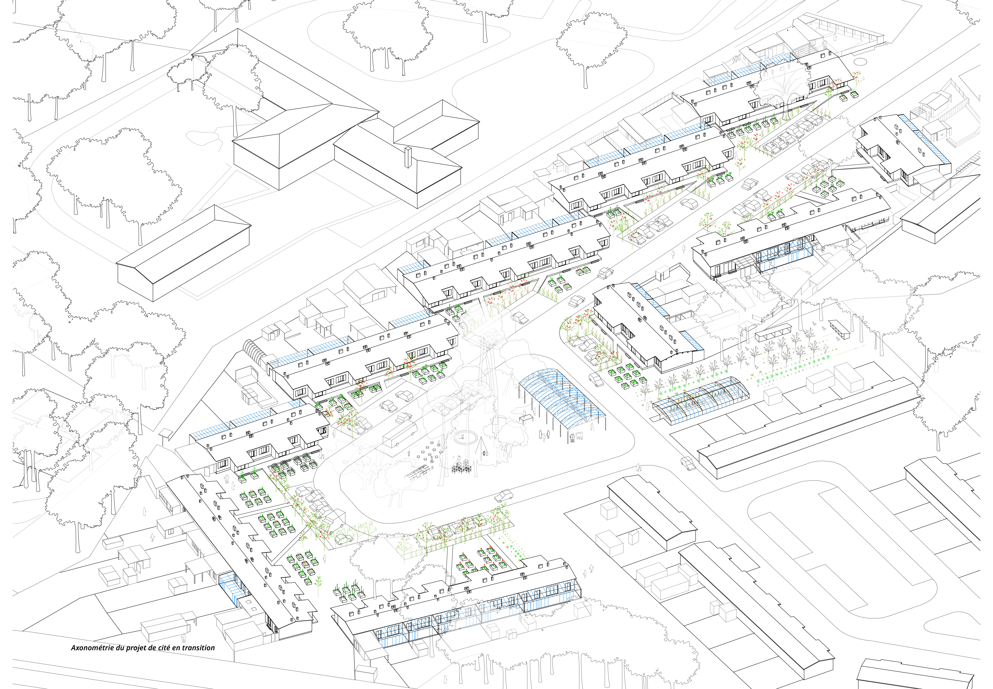 À Mérignac-Beutre, l’agence Christophe Hutin Architecture procède à un «diagnostic social et technique», en s’appuyant sur des relevés, des variantes et des diagrammes synthétiques qui permettent d’anticiper les travaux dans la continuité des transformations déjà effectuées par les habitants.