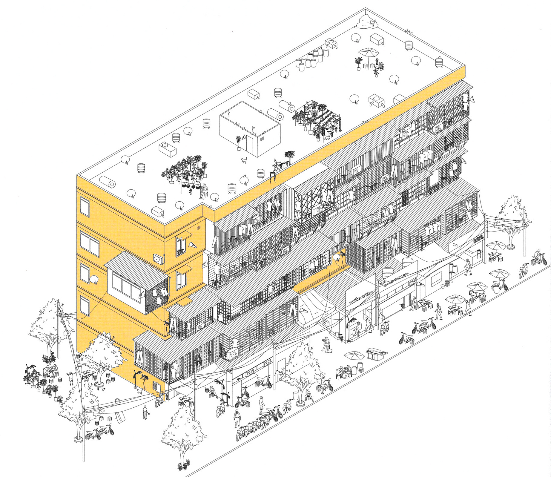 Extension de logements par les habitants. Immeubles KTT, centre et périphérie de Hanoï