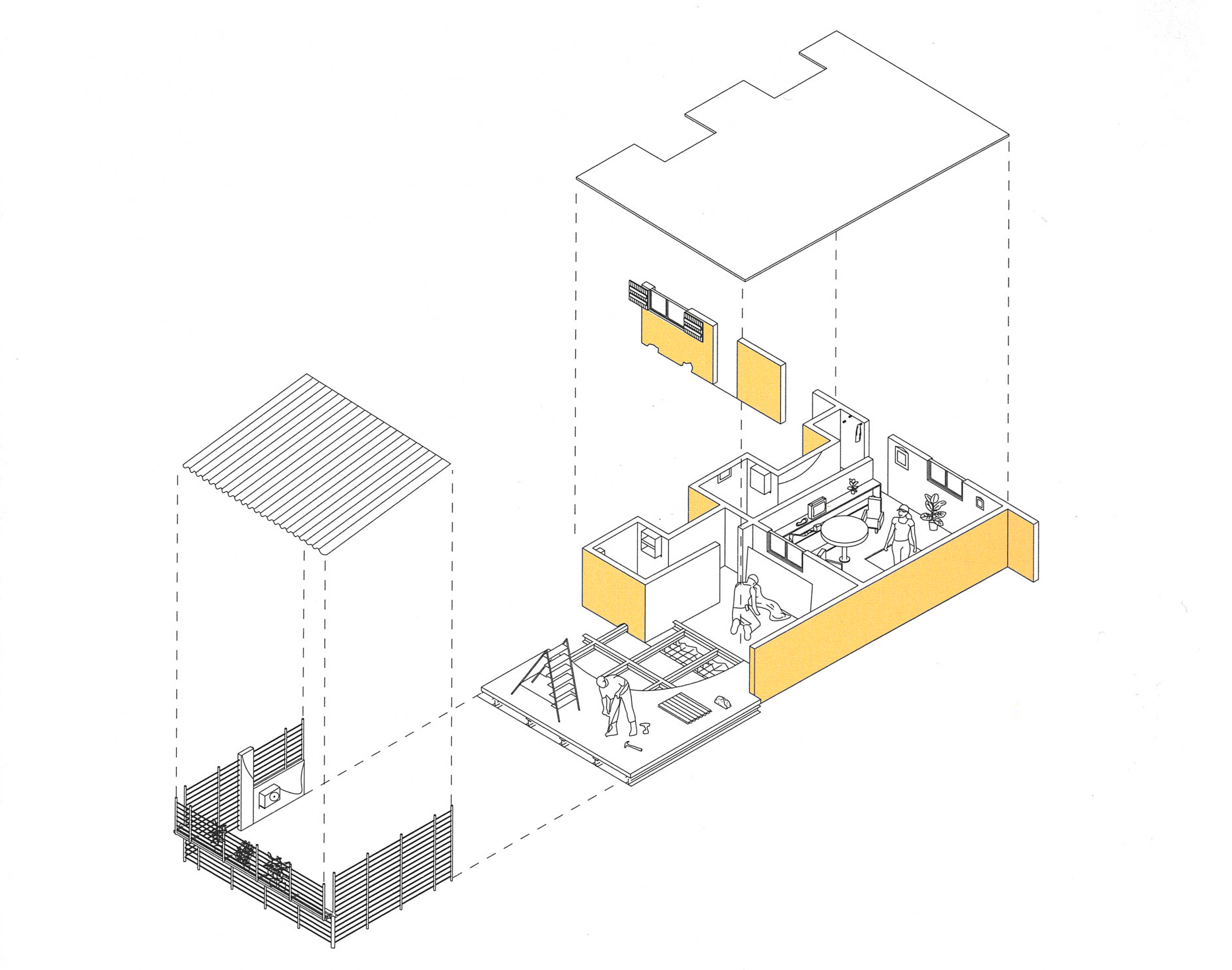 Extension de logements par les habitants. Immeubles KTT, centre et périphérie de Hanoï