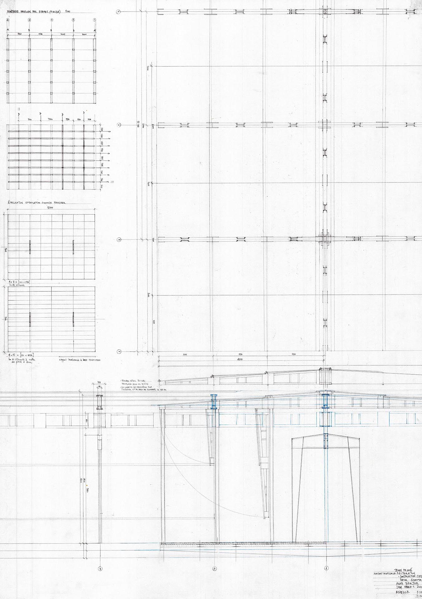 Dessin d’analyse de la maison tropicale de Jean Prouvé.