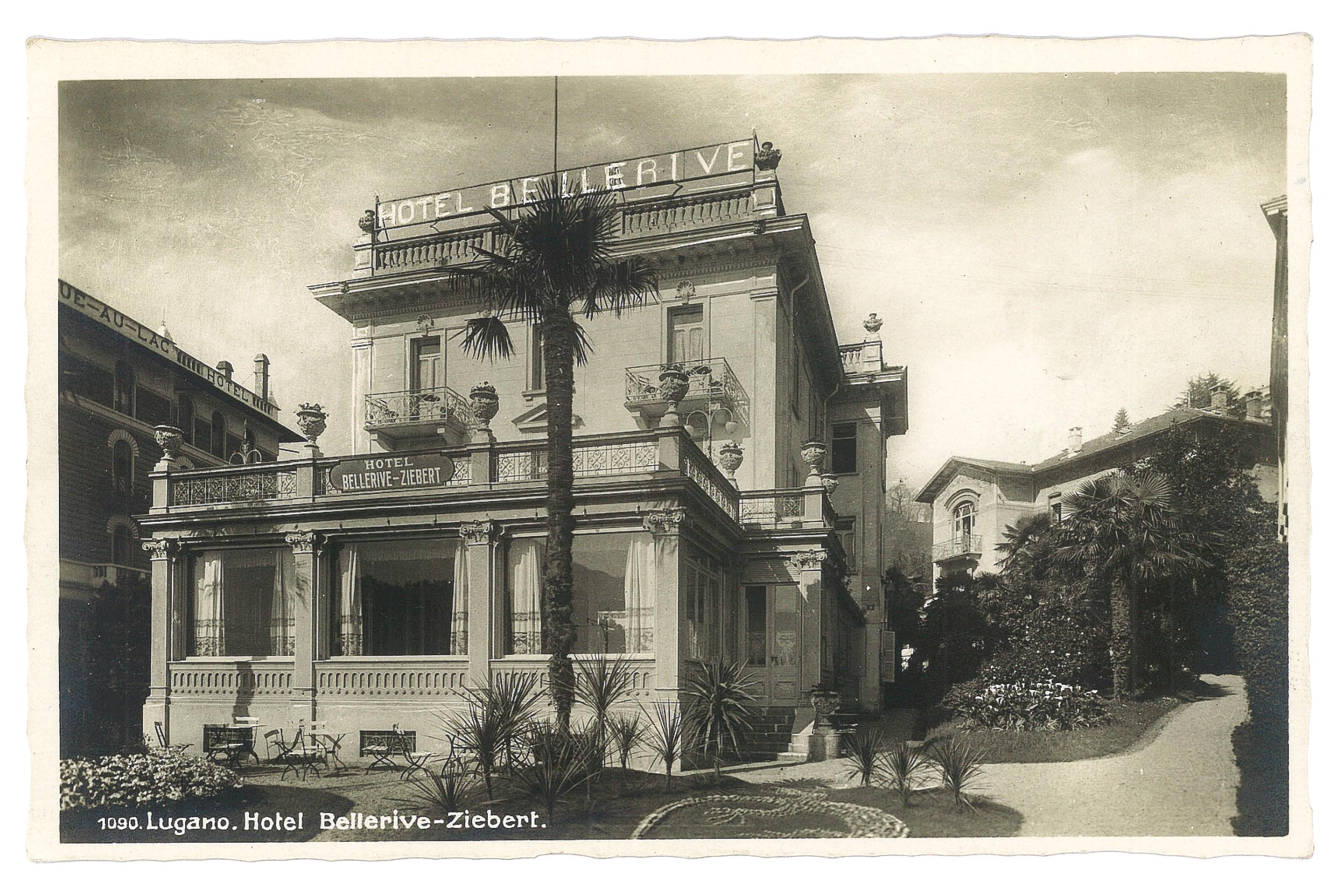 L'Hotel Bellerive in una cartolina degli anni Trenta: dietro si scorge il «villino» con la sopraelevazione dell'architetto Zanini.