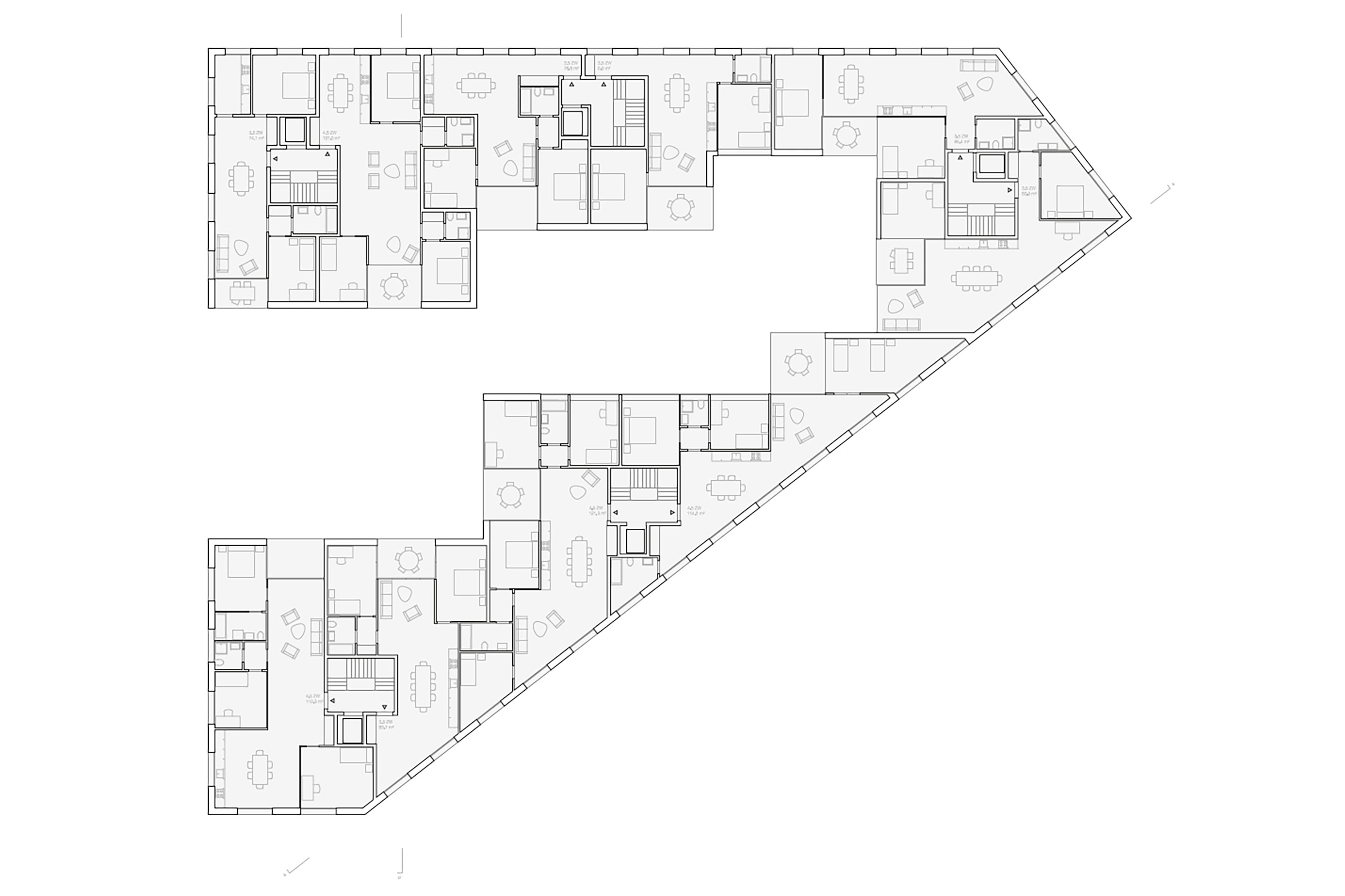 Baufeld B18: Siegerprojekt «Mandelbrot», Grundriss Regelgeschoss