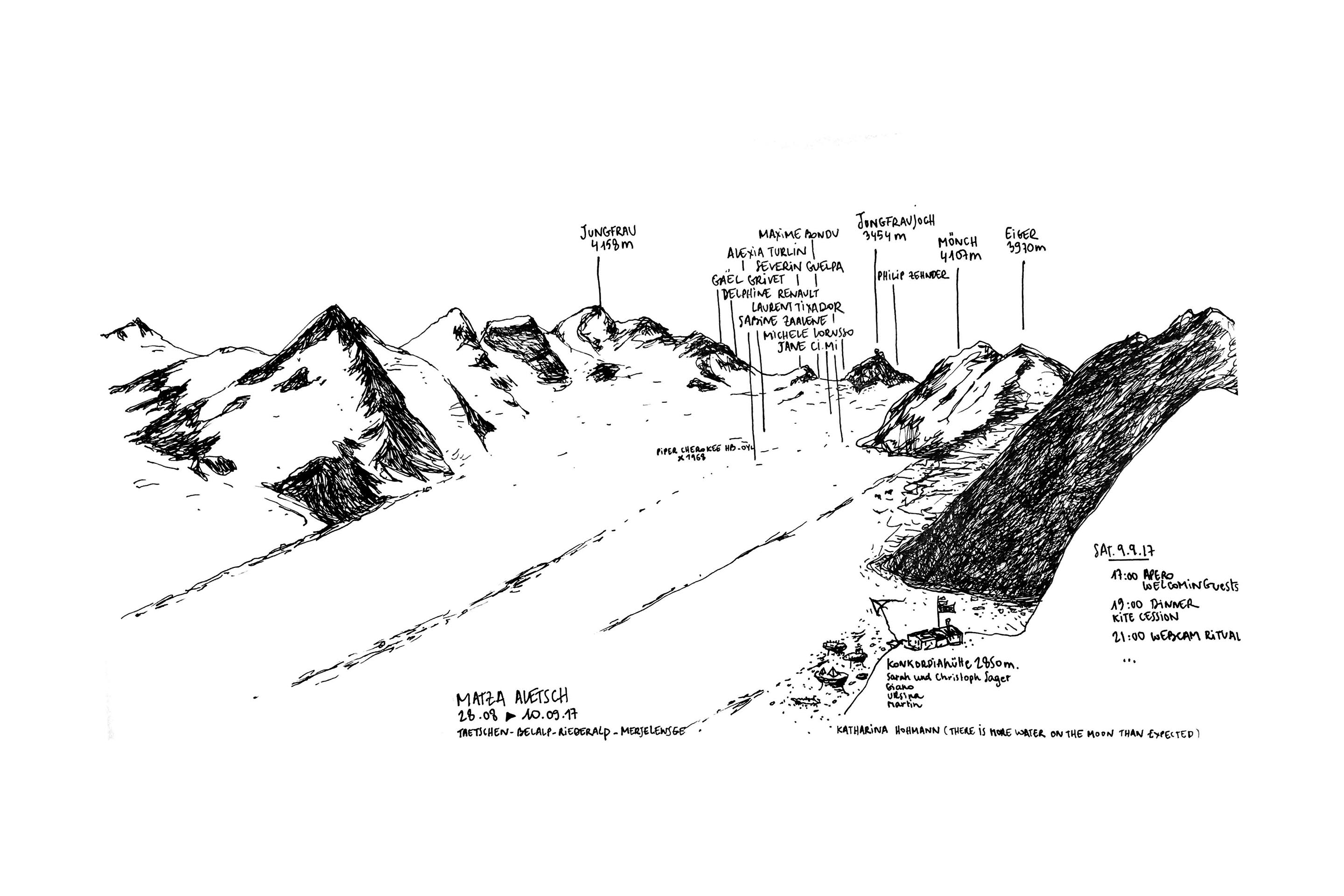 Matza Aletsch 2016: plan des interventions sur le glacier.