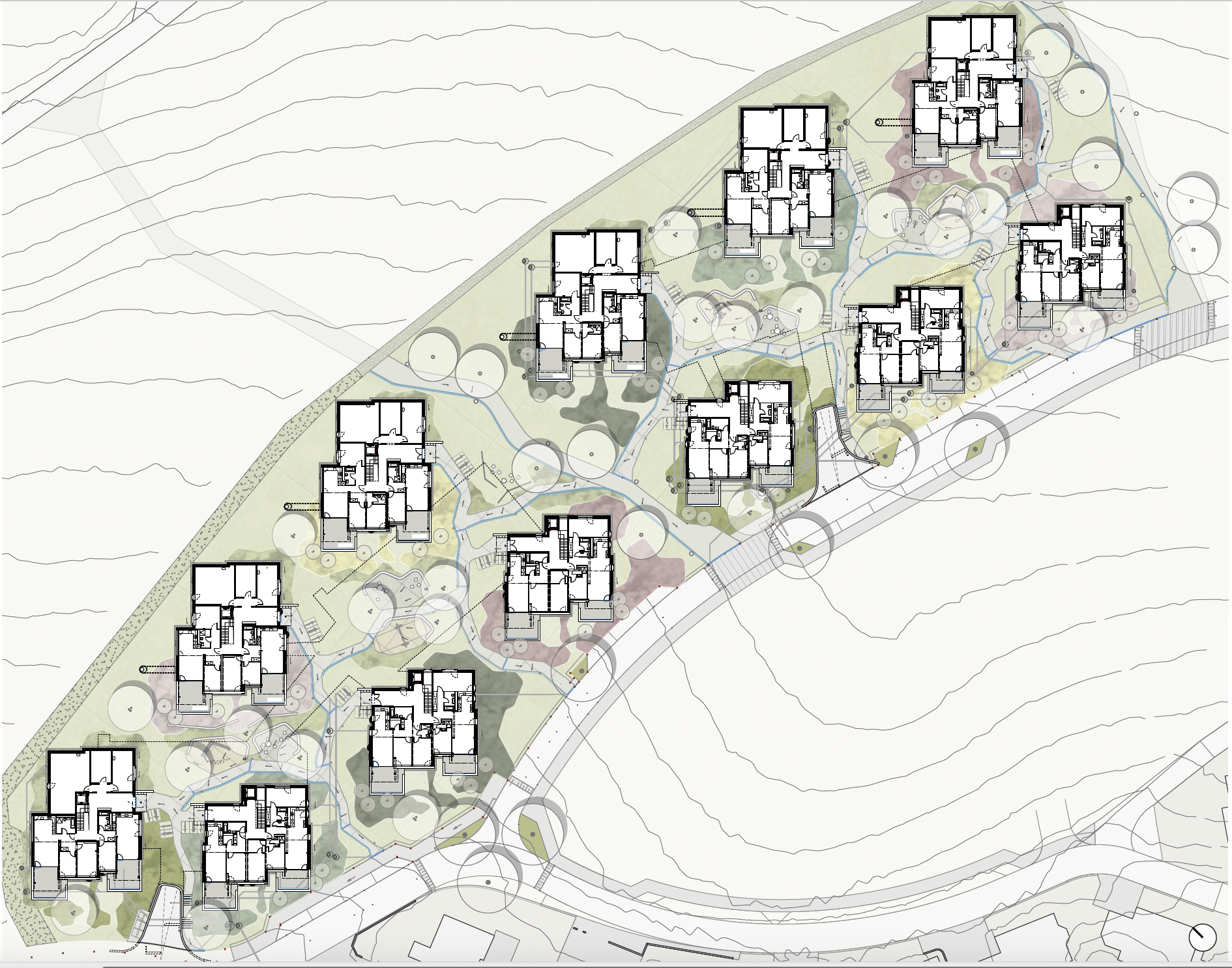 Lageplan der zwölf Wohnhäuser der Überbauung Ämet in Birmensdorf (ZH).