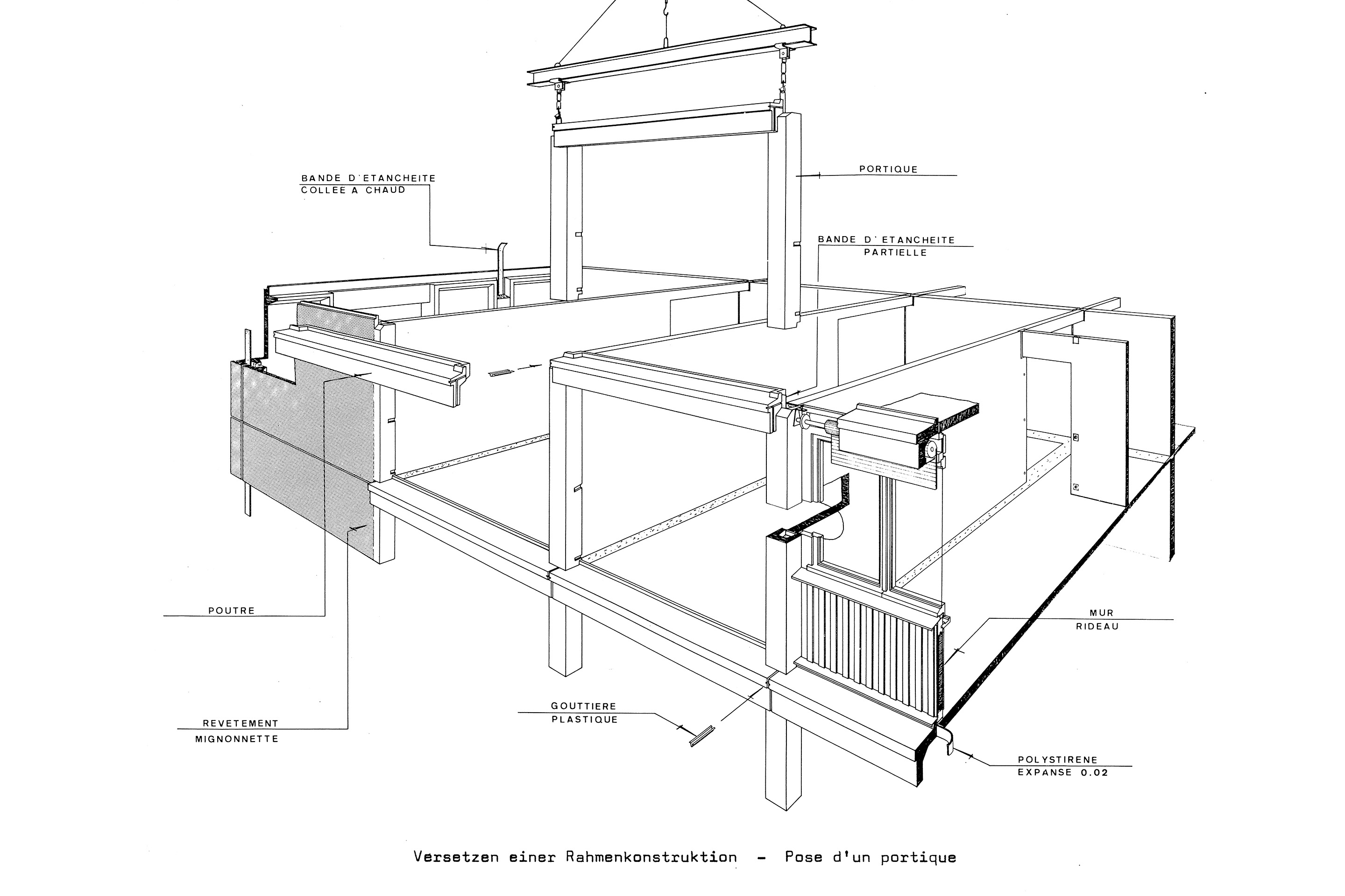 Préfabrication d’après-guerre: Cité Nouvelle d’Onex (1963-1964), schéma de pose d’un portique, Induni &amp; Cie.
