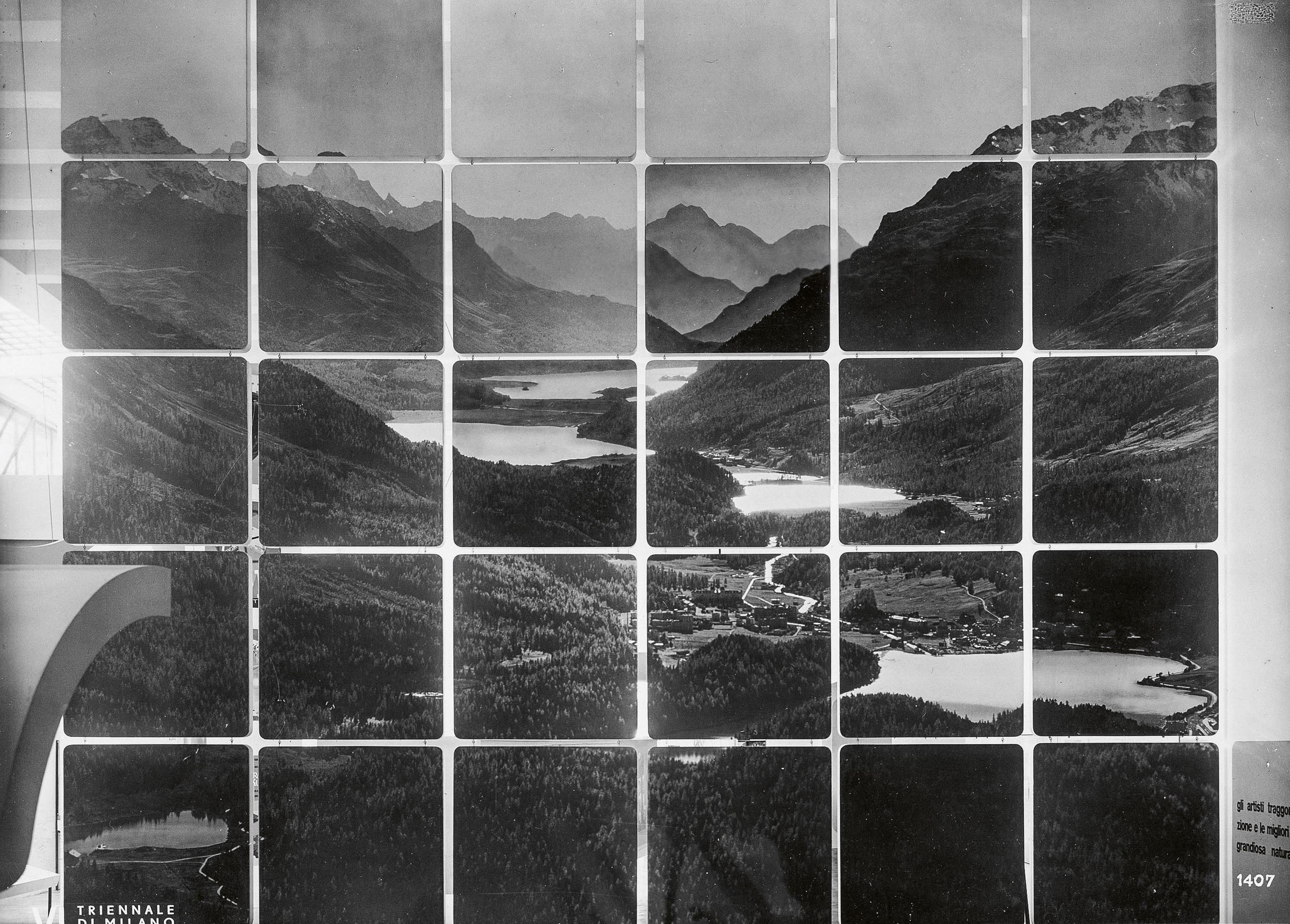 VI Triennale, padiglione svizzero, 1936. Composizione fotografica con panorama dell’Engadina. Doc. TRN_VI_06_0412.