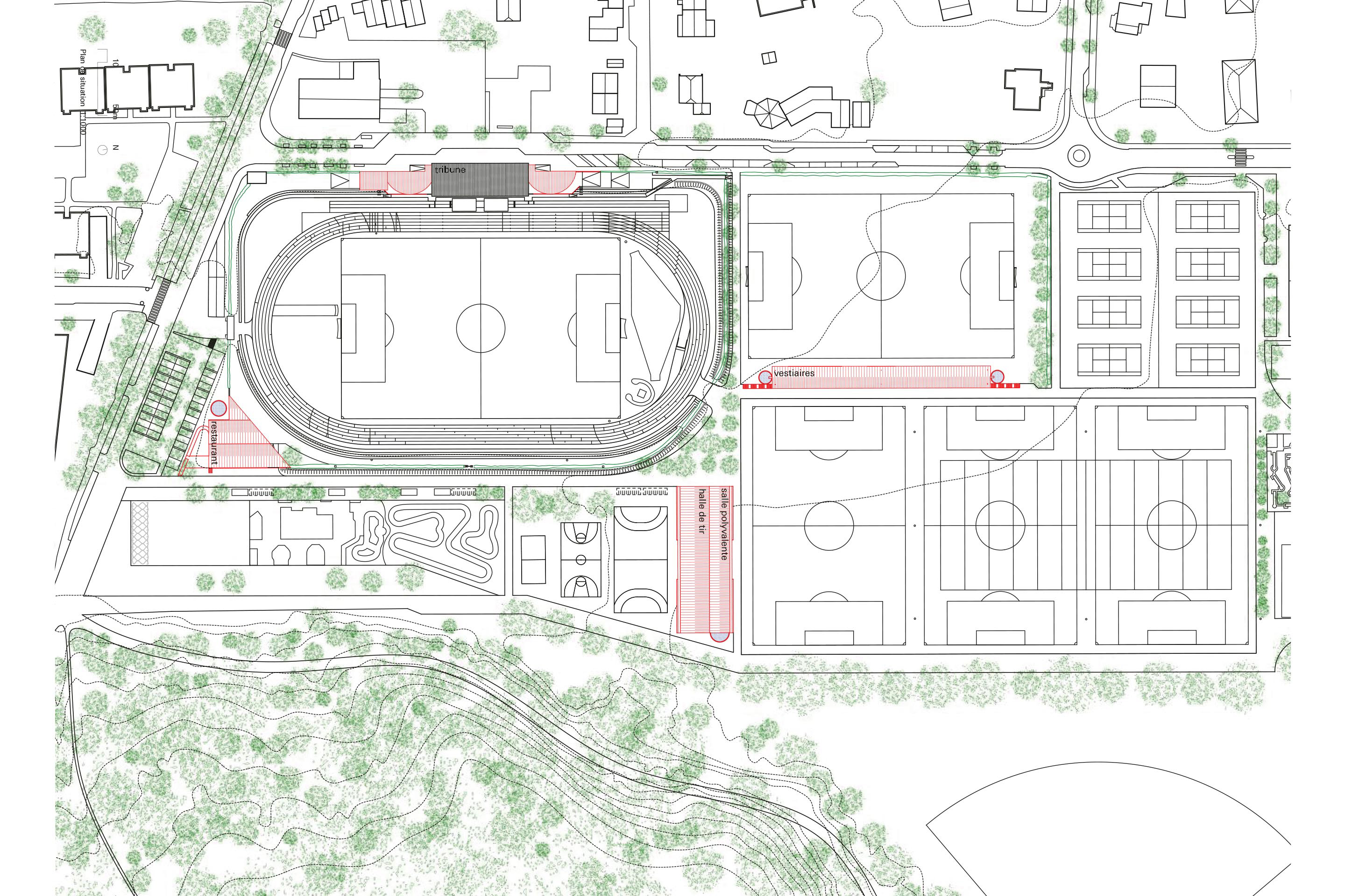 Interstices sportifs (1er rang, 1er prix), plan de situation.