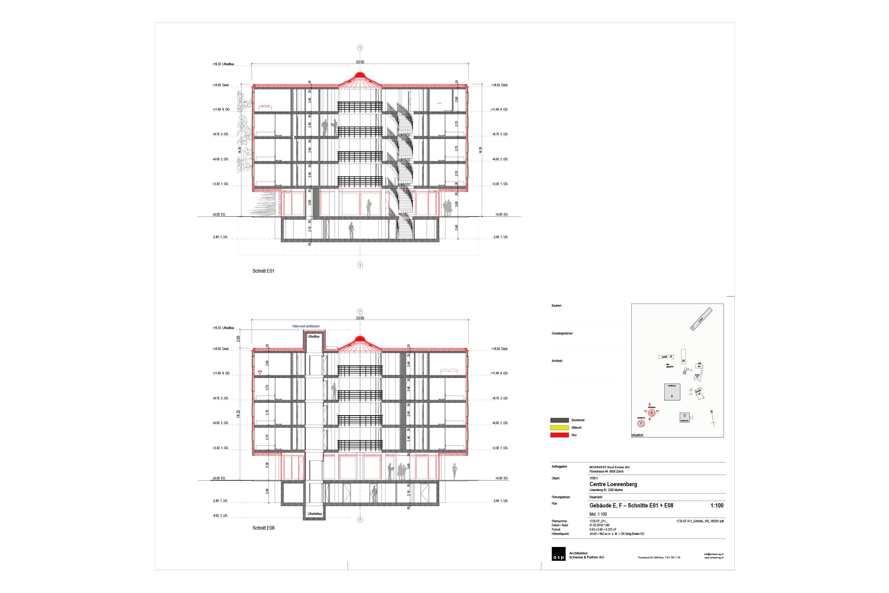 Sezione di uno degli edifici residenziali circolari con indicato il risanamento dell’involucro termico.