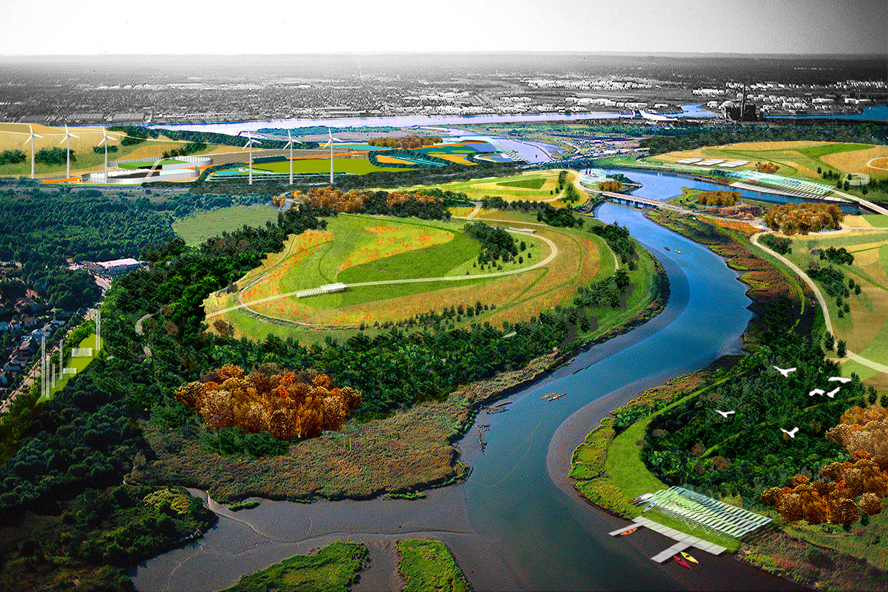 Freshkills Park Chapter 2. 2022. Aerial rendering