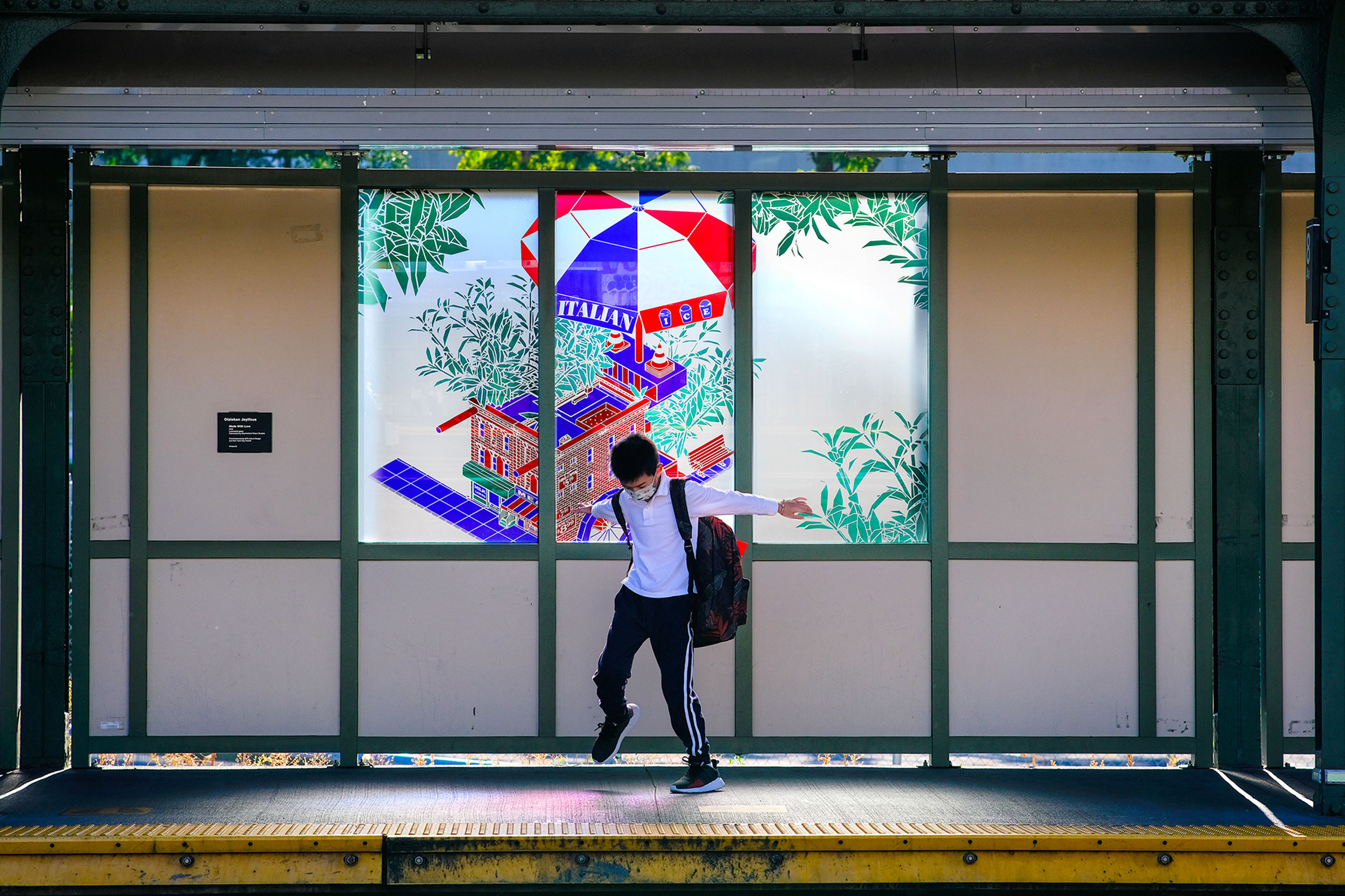 Made With Love: Italian Ice. 2018. Glass panels, installed at the 8 Avenue MTA station, Brooklyn. Olalekan Jeyifous.