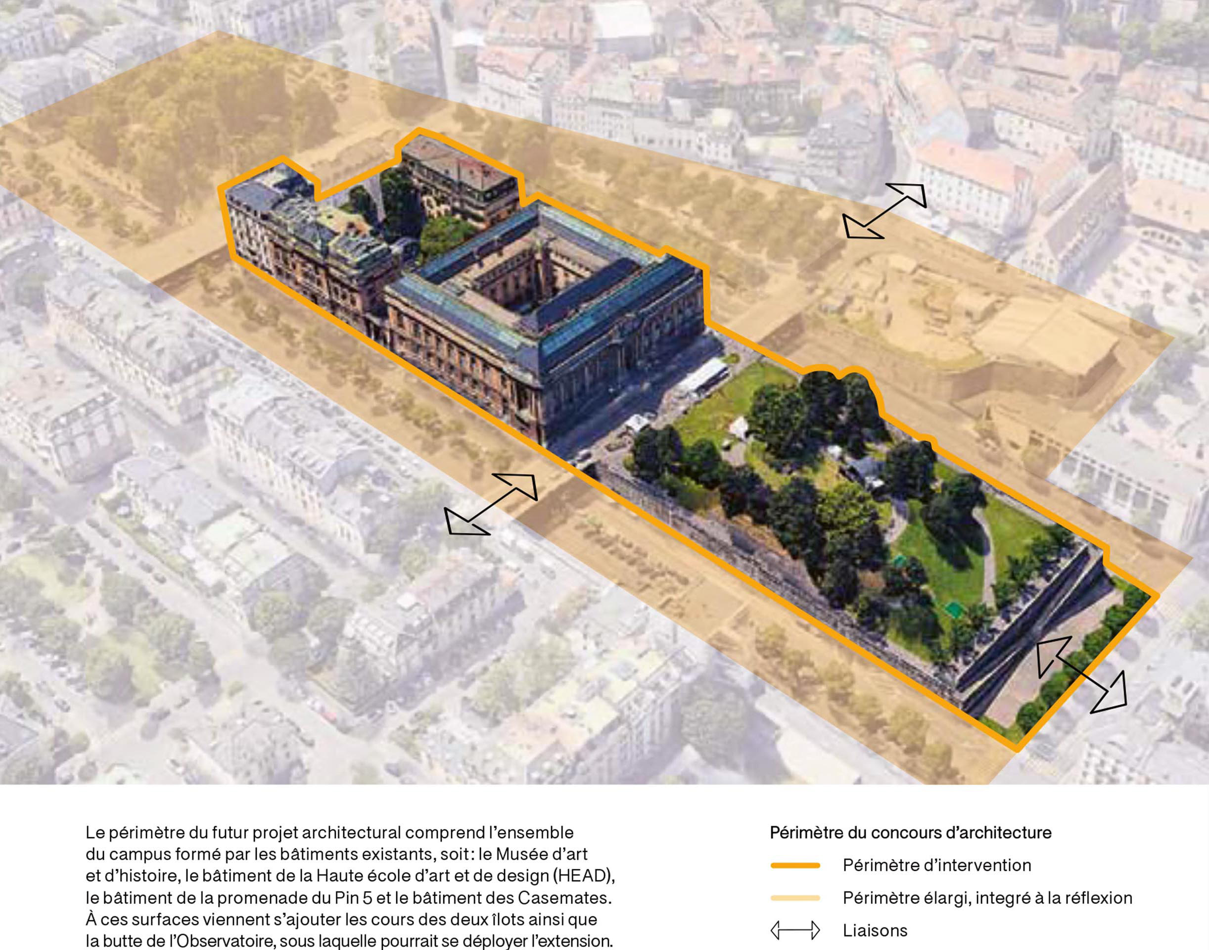 Périmètre envisagé pour le concours d’architecture, qui devrait être lancé en automne 2023.