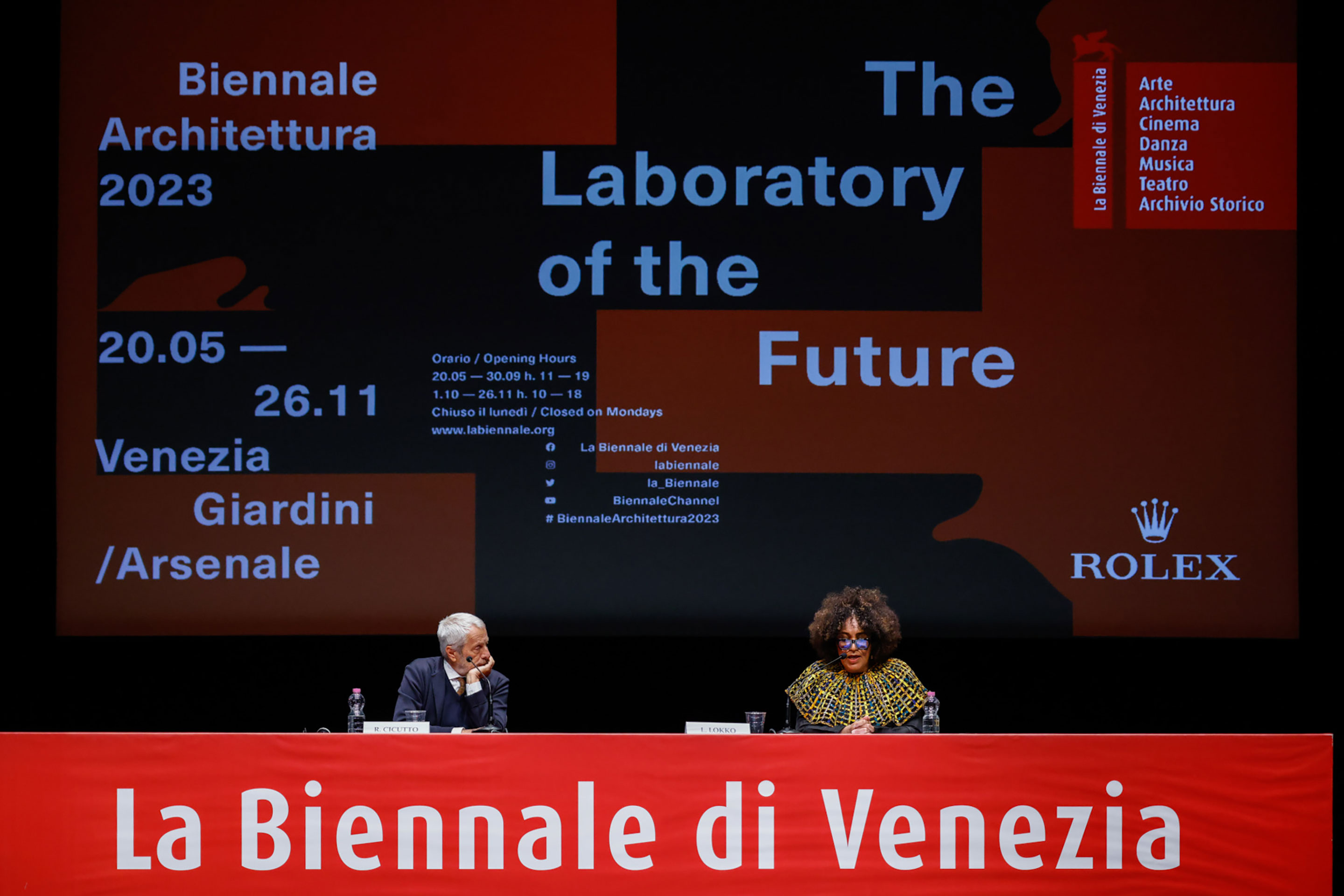 Pressekonferenz zur Eröffnung der 18. Architekturbiennale Venedig «The Laboratory of the Future» mit Biennale-Präsident Roberto Cicutto und Kuratorin Lesley Lokko.