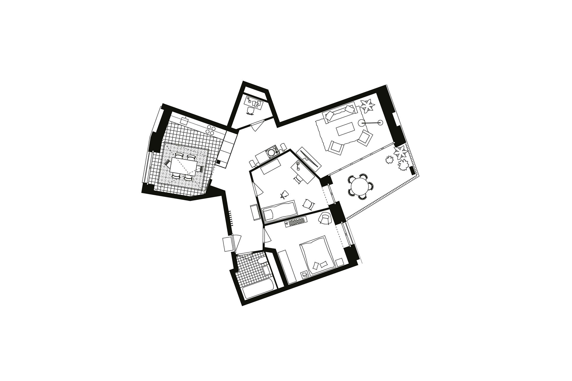 Duplex Architekten, Buchegg Estate, Zurigo (2011-2018). Pianta degli alloggi (Blocco A 3.5 locali).