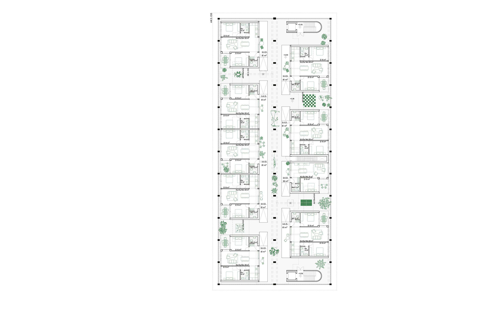 Projet de réaffectation d‘une halle industrielle en lotissement résidentiel à Schlieren (ZH), avec surélévation de cinq étages résidentiels en bois sur la halle, concours 1er prix 2022, en planification.